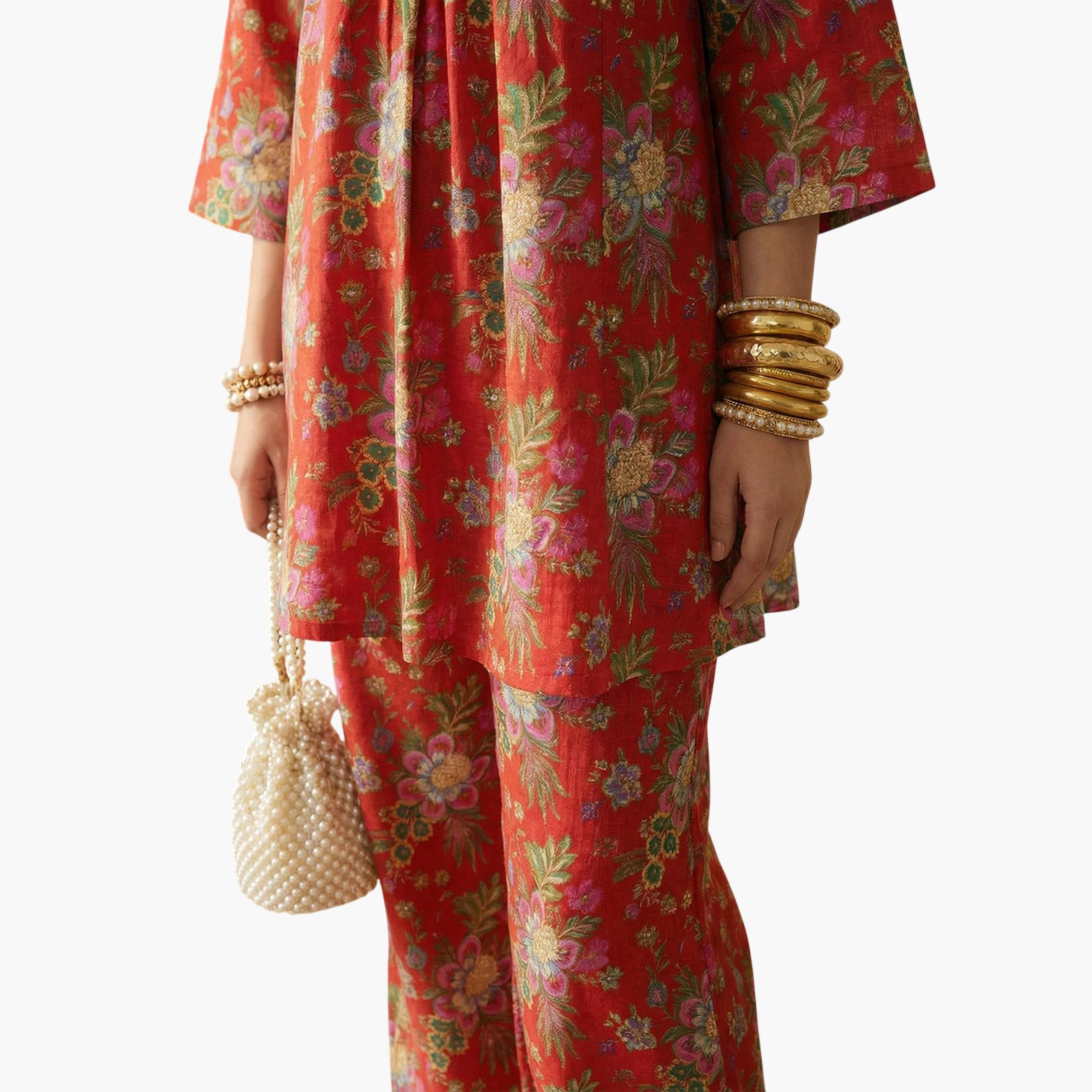Imana X Styli Multi-Color Floral Print Pleated Details Top and Trousers Co-Ord Set-women-clothing-coordsets-image-8
