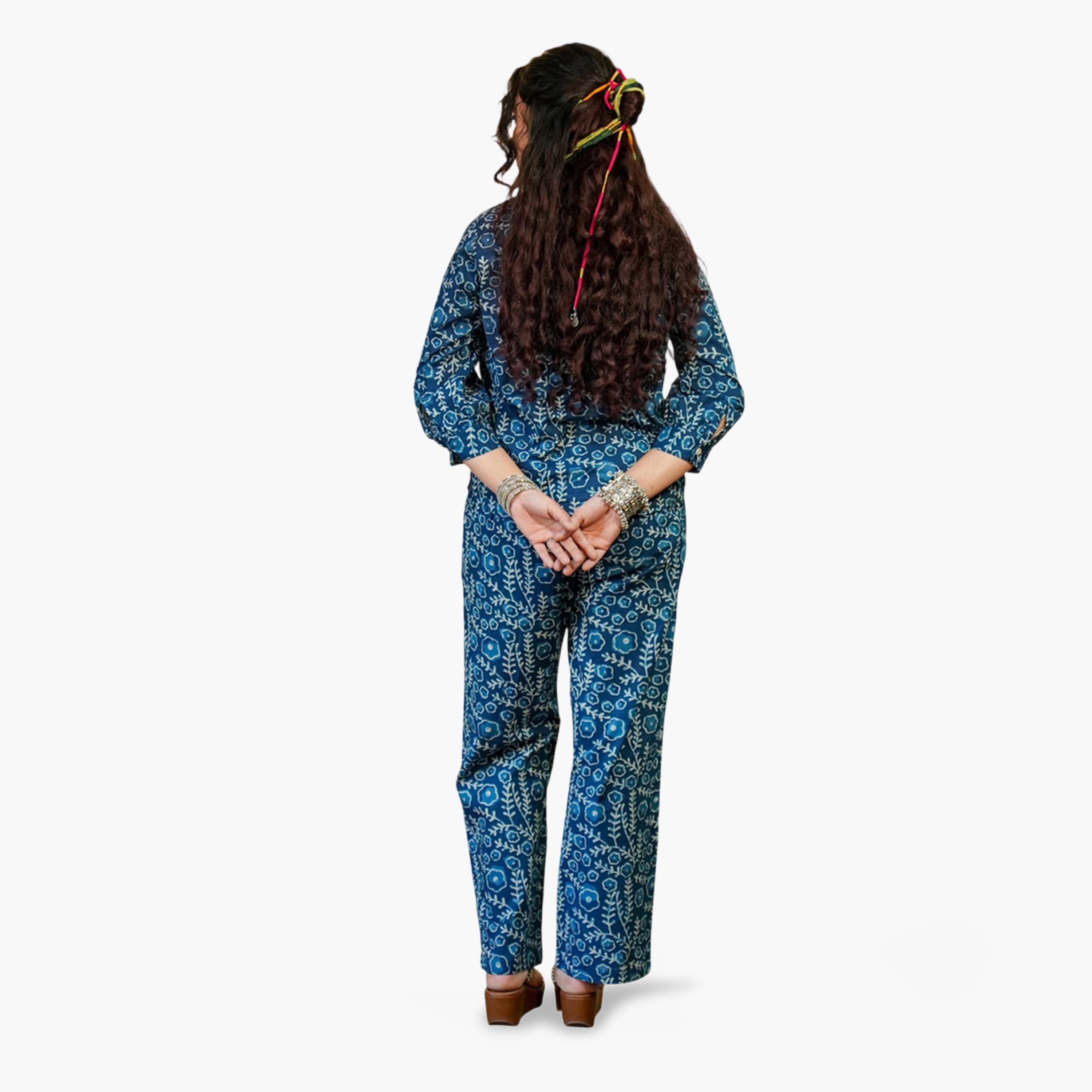 Imana X Styli Blue Floral Print Shirt and Trousers Co-Ord Set-women-clothing-coordsets-image-2