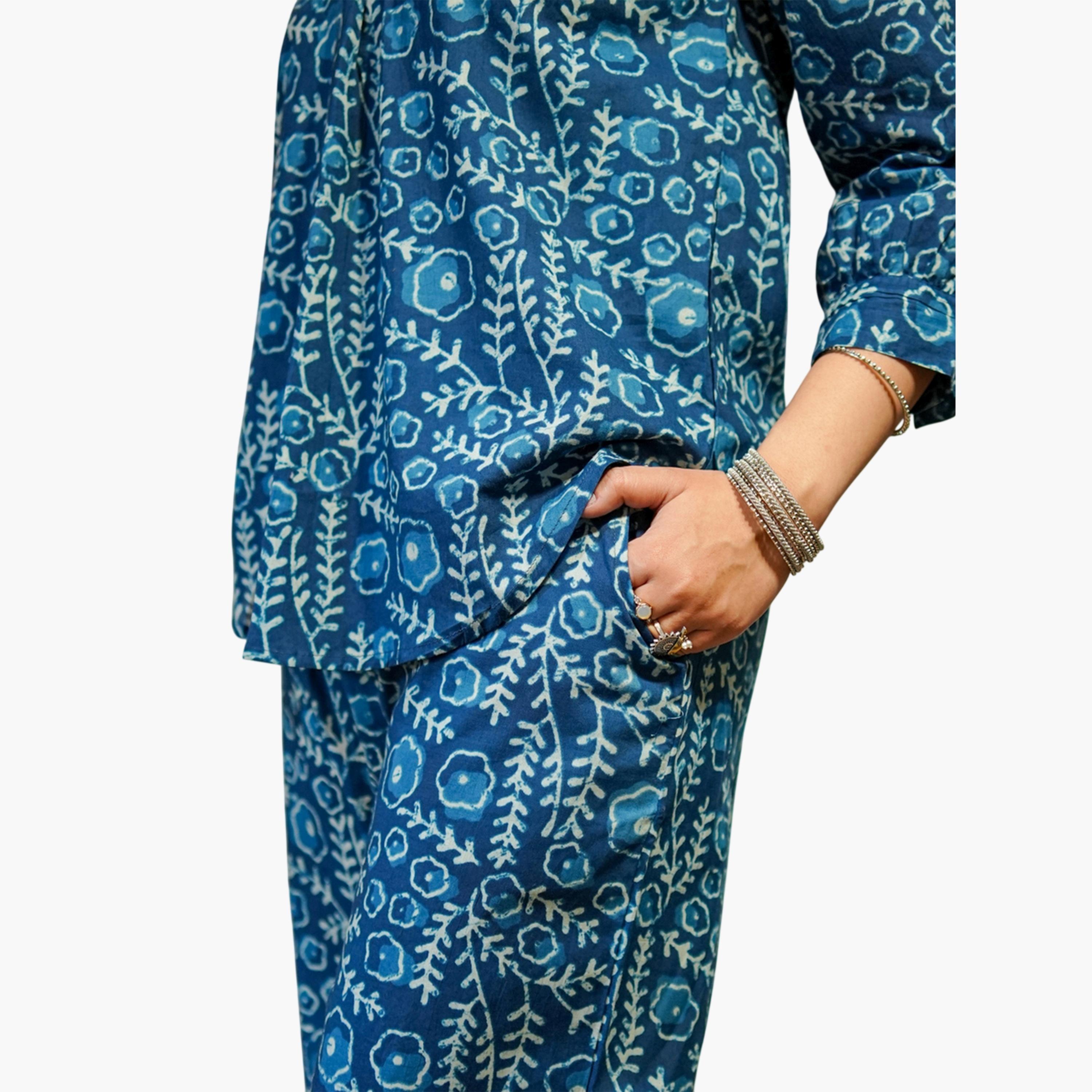 Imana X Styli Blue Floral Print Shirt and Trousers Co-Ord Set-women-clothing-coordsets-image-7