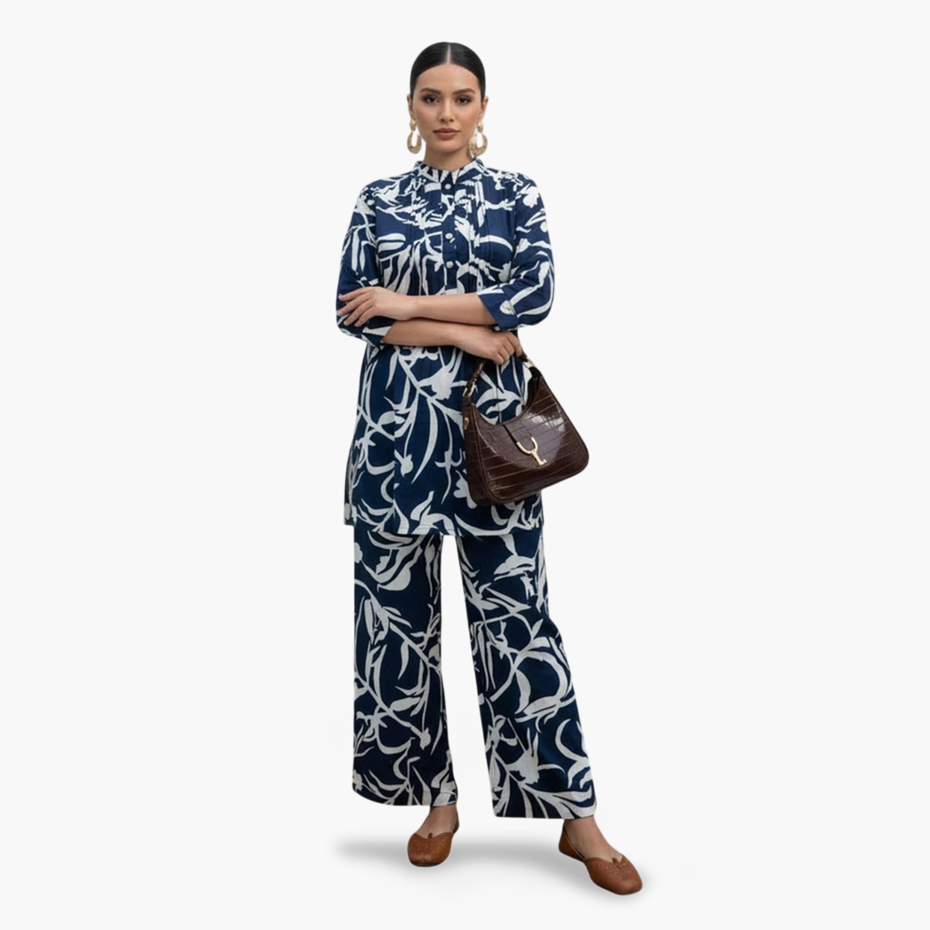 Imana X Styli Multi-Color Floral Print Pleated Details Top and Trousers Co-Ord Set-women-clothing-coordsets-image-1