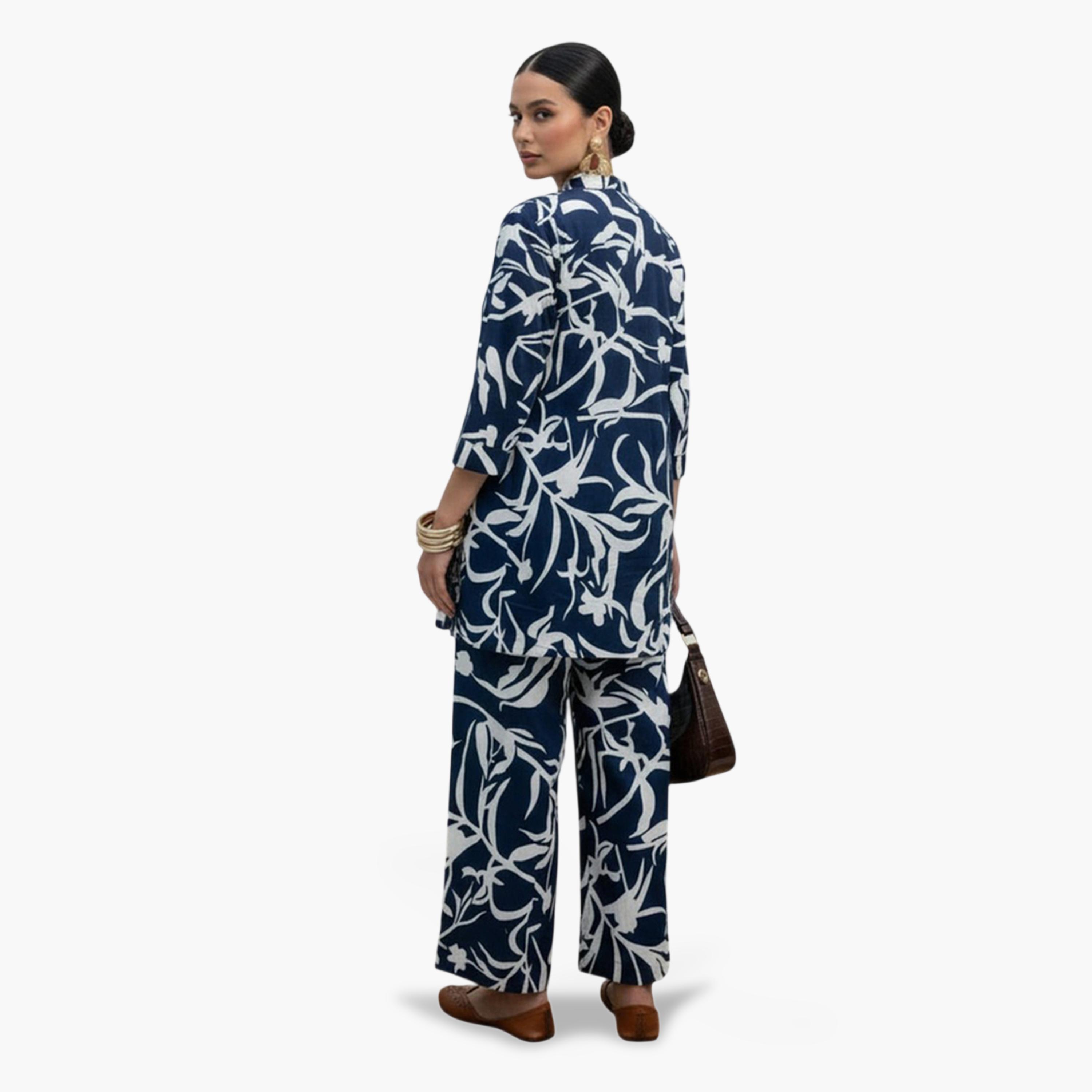 Imana X Styli Multi-Color Floral Print Pleated Details Top and Trousers Co-Ord Set-women-clothing-coordsets-image-2