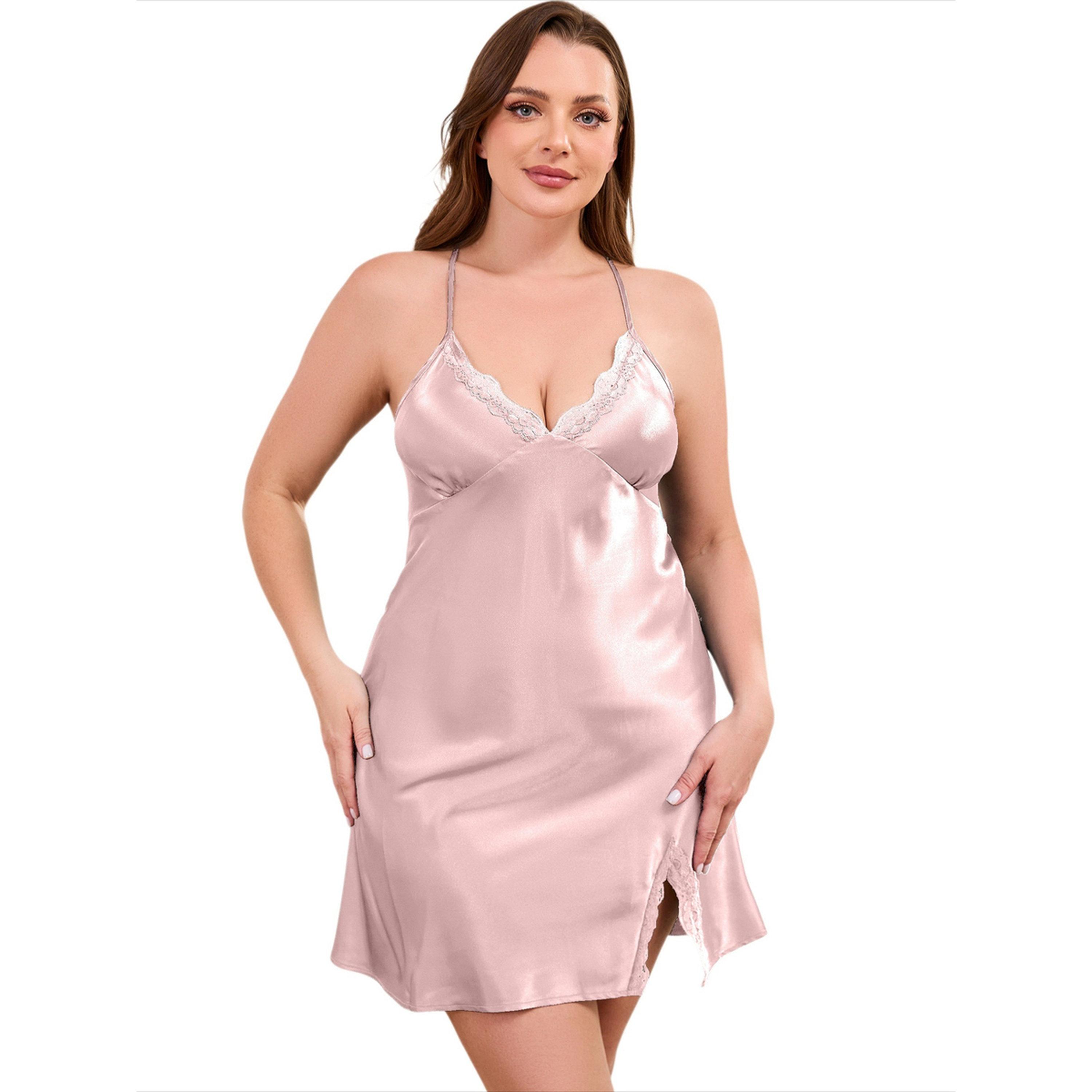 Take Two Pink Lace-Trim Satin Slip Dress-women-clothing-lingerie-babydollsandbodysuits-image-1