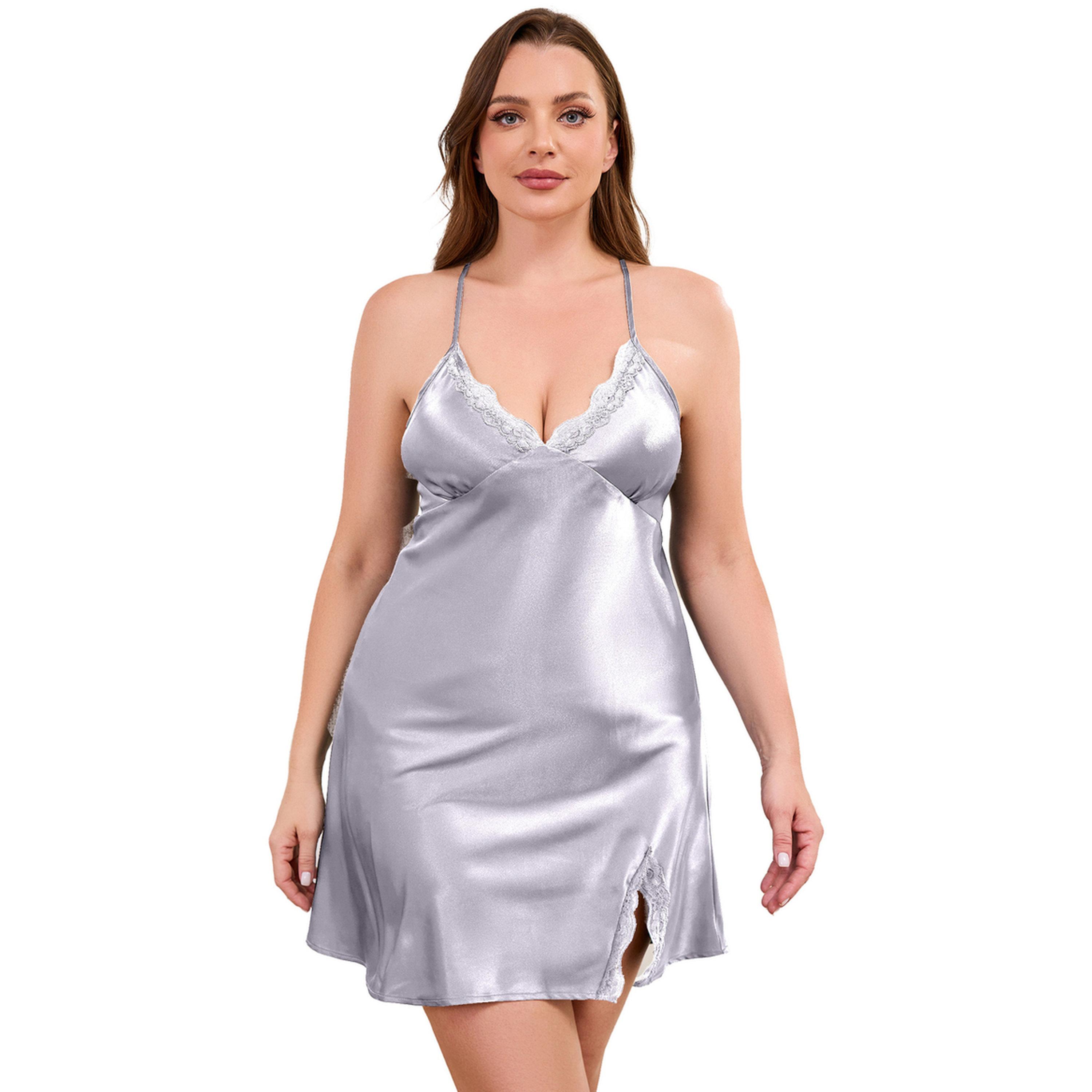 Take Two Grey Satin Lace Trim Slip Dress-women-clothing-lingerie-babydollsandbodysuits-image-1
