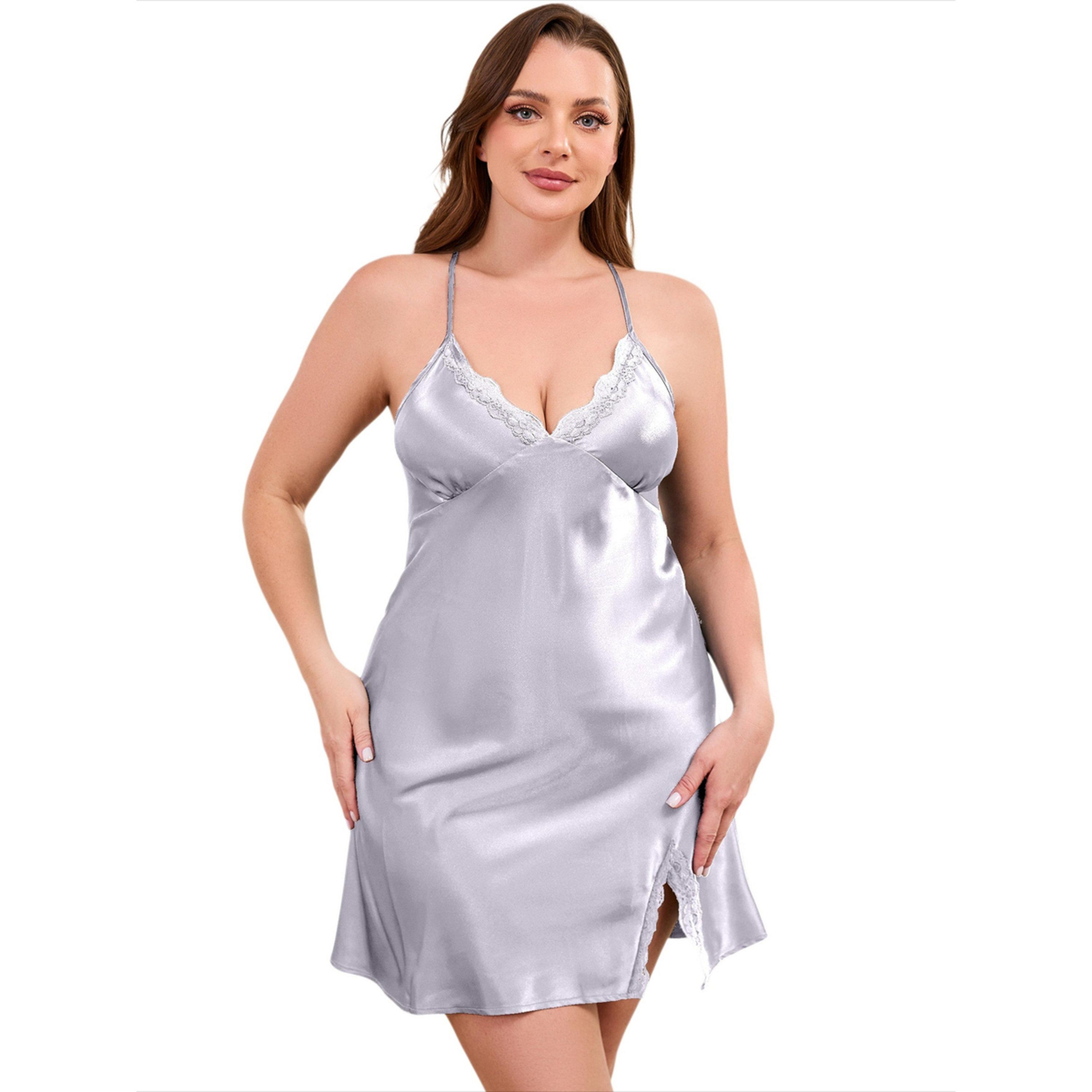 Take Two Grey Satin Lace Trim Slip Dress-women-clothing-lingerie-babydollsandbodysuits-image-3