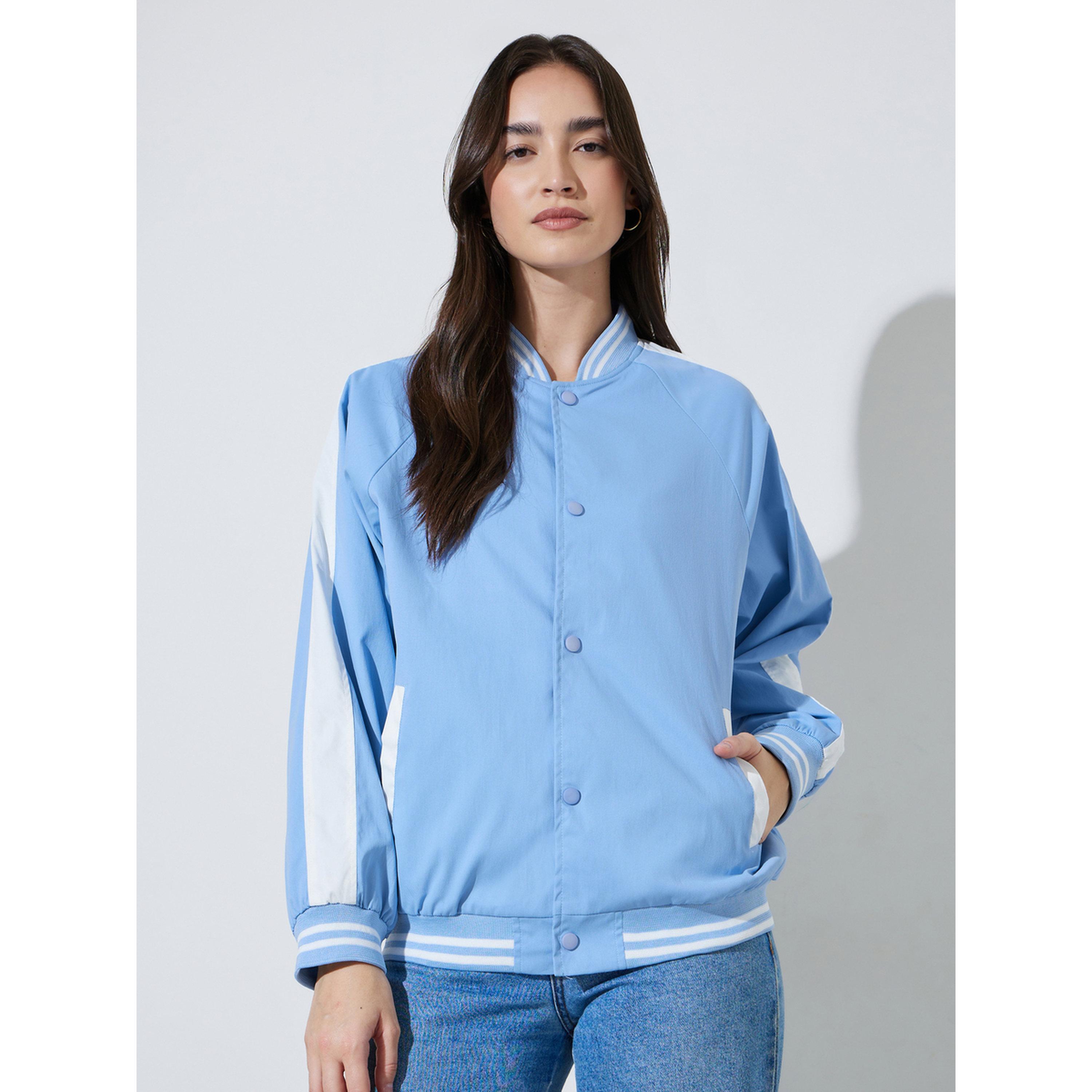 Styli Blue Regular Fit Bomber Jacket-women-winterwear-coatsandjackets-jackets-image-1