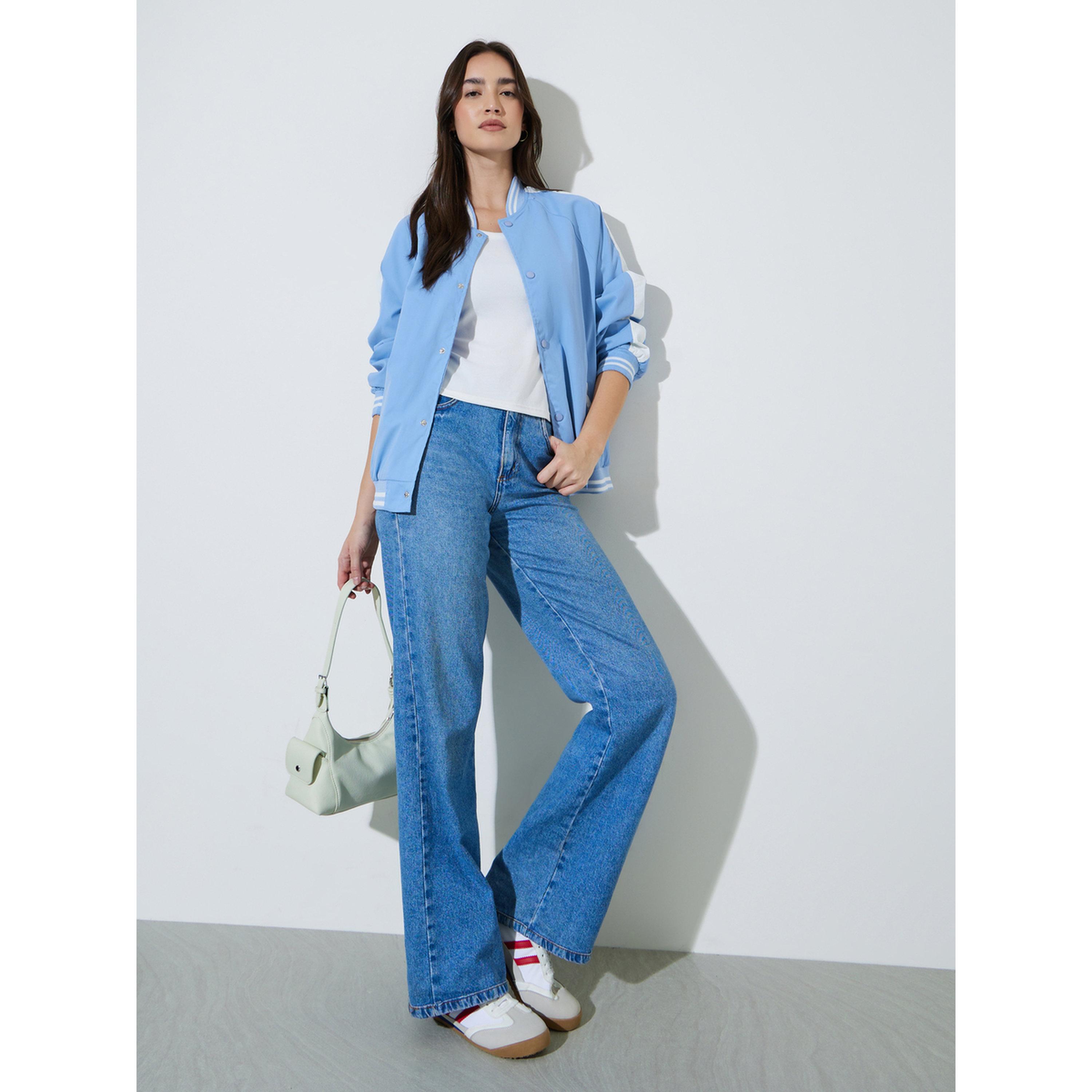 Styli Blue Regular Fit Bomber Jacket-women-winterwear-coatsandjackets-jackets-image-2