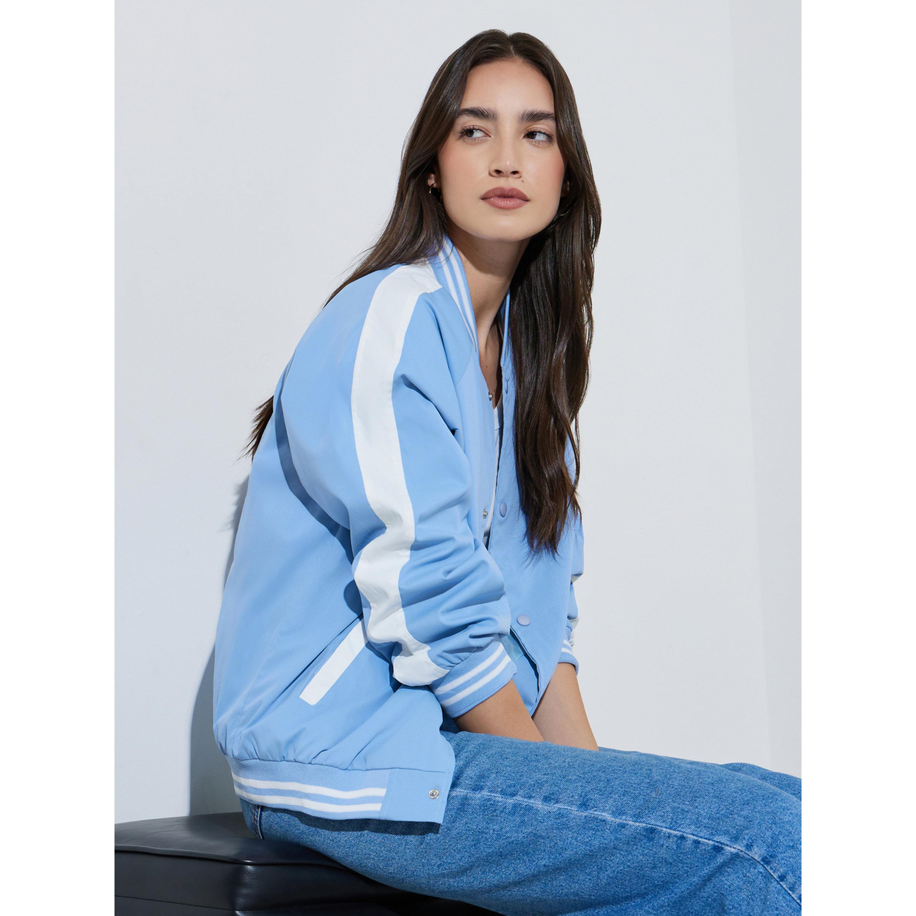 Styli Blue Regular Fit Bomber Jacket-women-winterwear-coatsandjackets-jackets-image-3