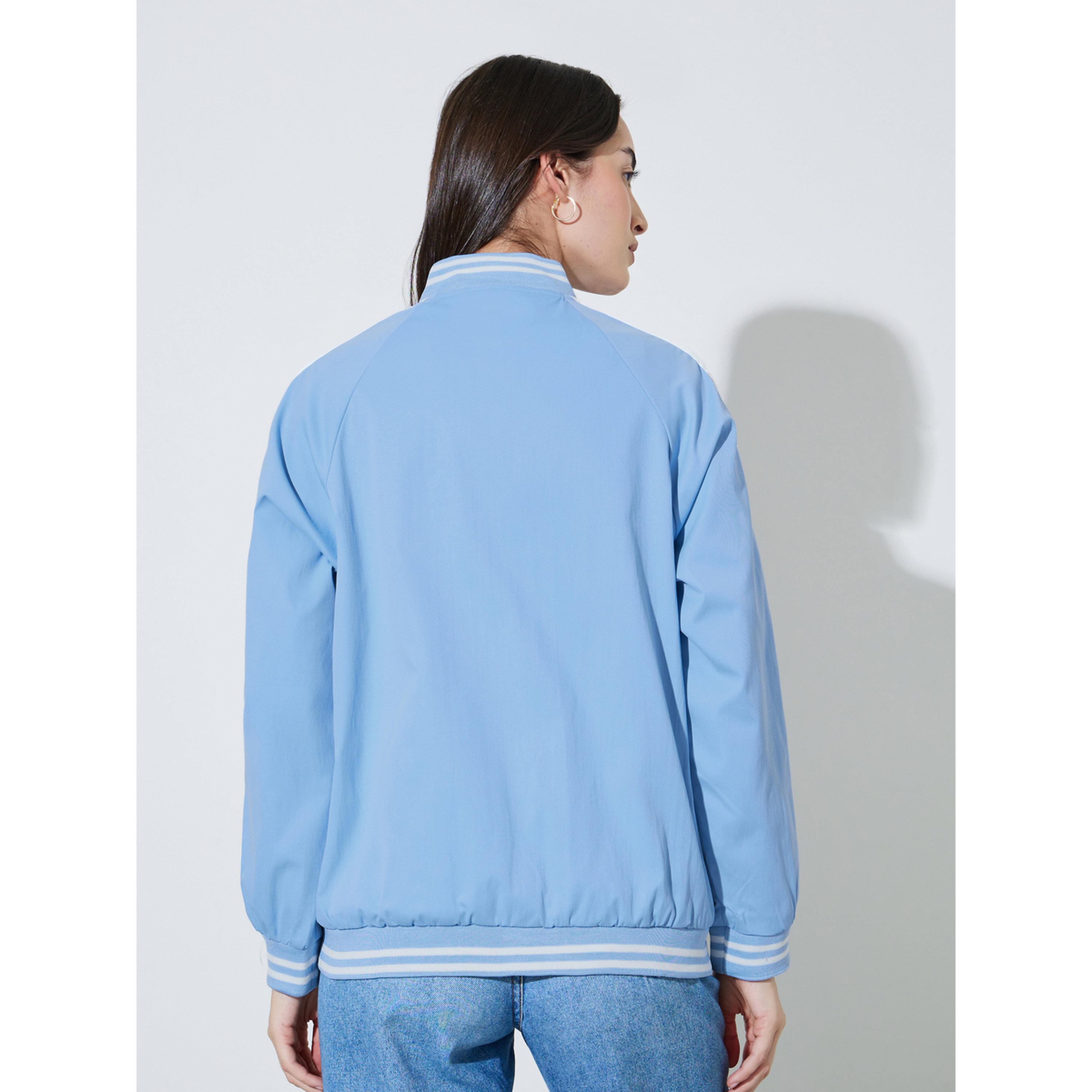 Styli Blue Regular Fit Bomber Jacket-women-winterwear-coatsandjackets-jackets-image-4