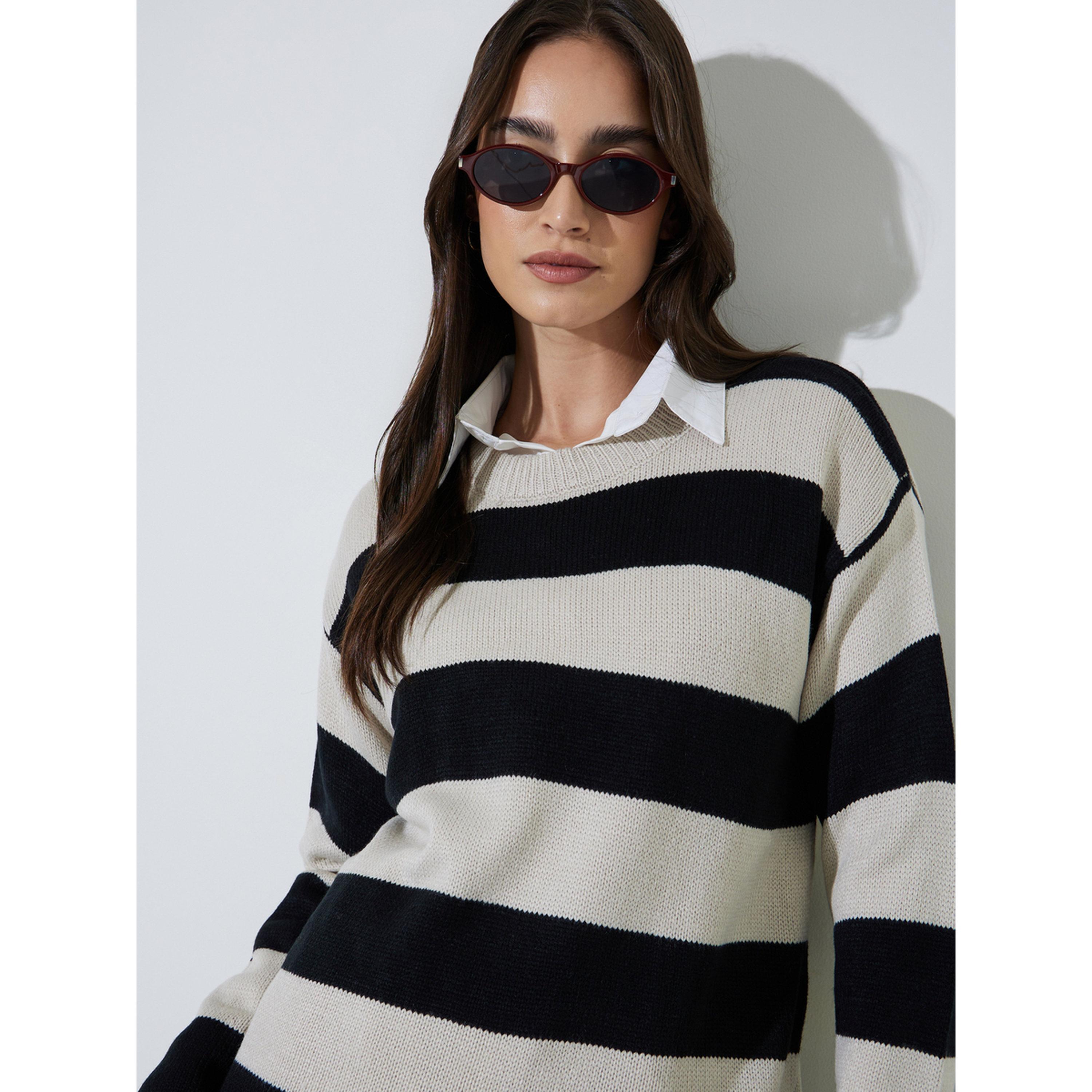 سويتر محبوك كلاسيكي ومخطط-women-winterwear-cardigansandjumpers-jumpers-image-5