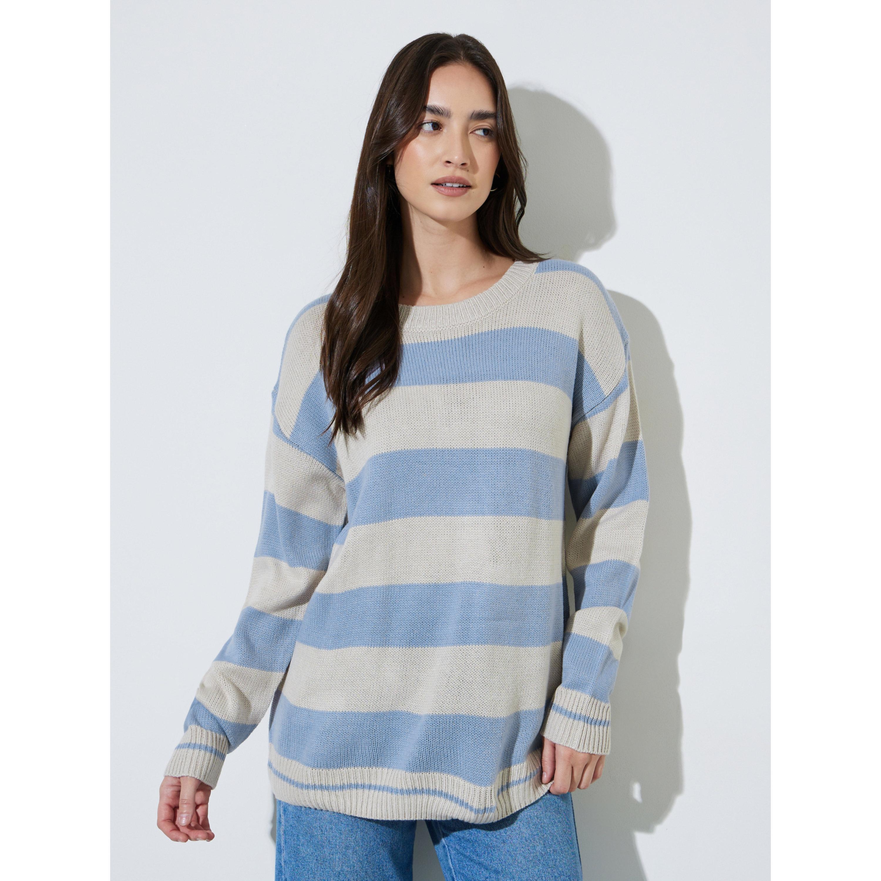 سويتر محبوك كلاسيكي ومخطط-women-winterwear-cardigansandjumpers-jumpers-image-1