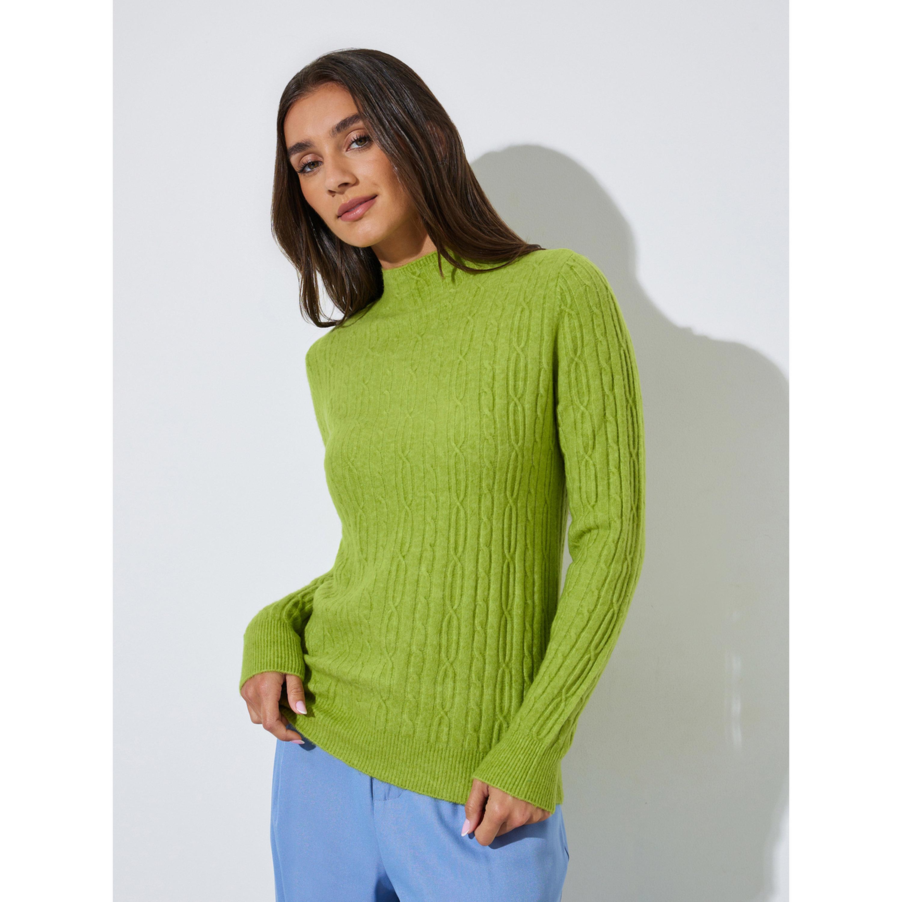 Styli Green Cable Knit High Neck Long Sleeves Jumper-women-winterwear-cardigansandjumpers-jumpers-image-1