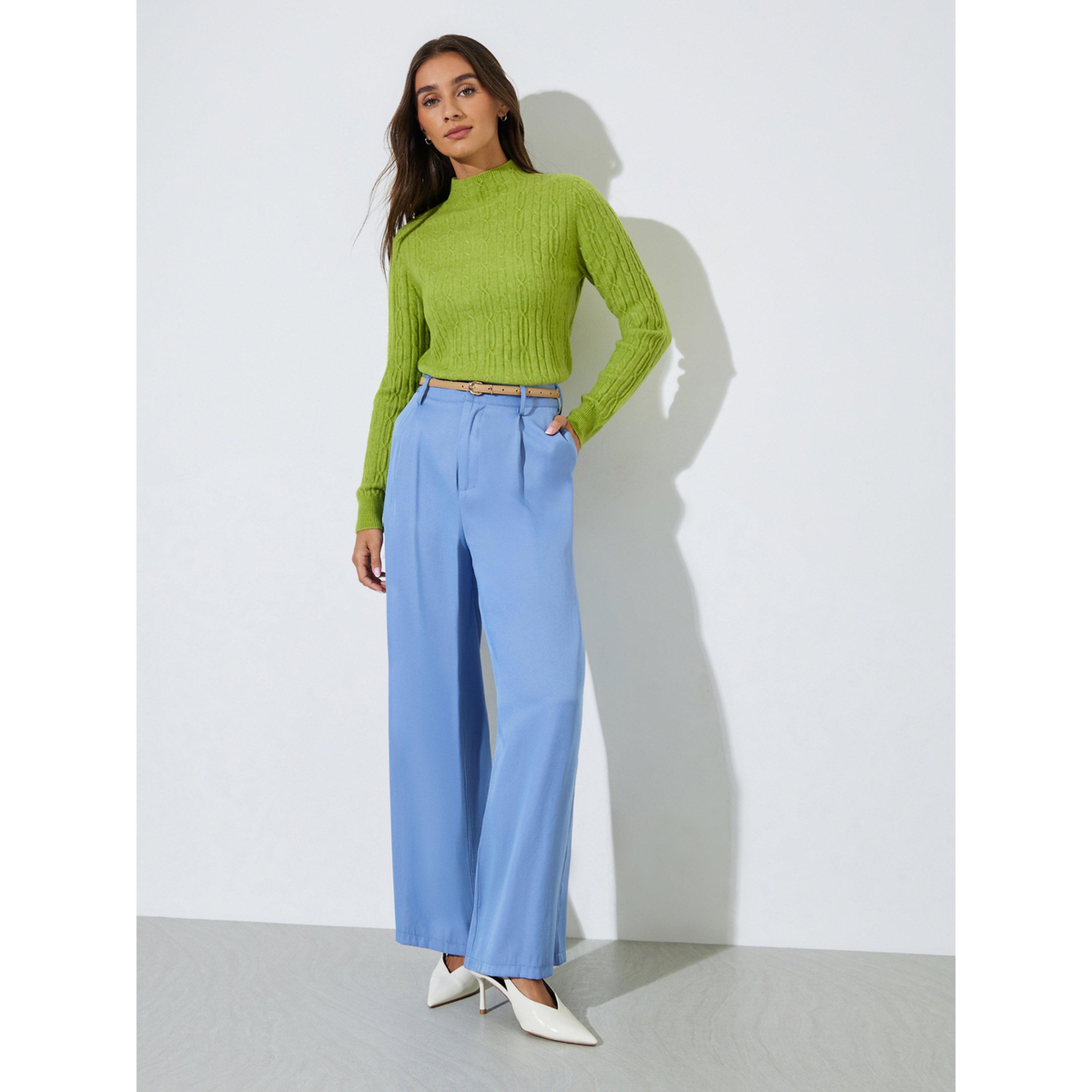 Styli Green Cable Knit High Neck Long Sleeves Jumper-women-winterwear-cardigansandjumpers-jumpers-image-2