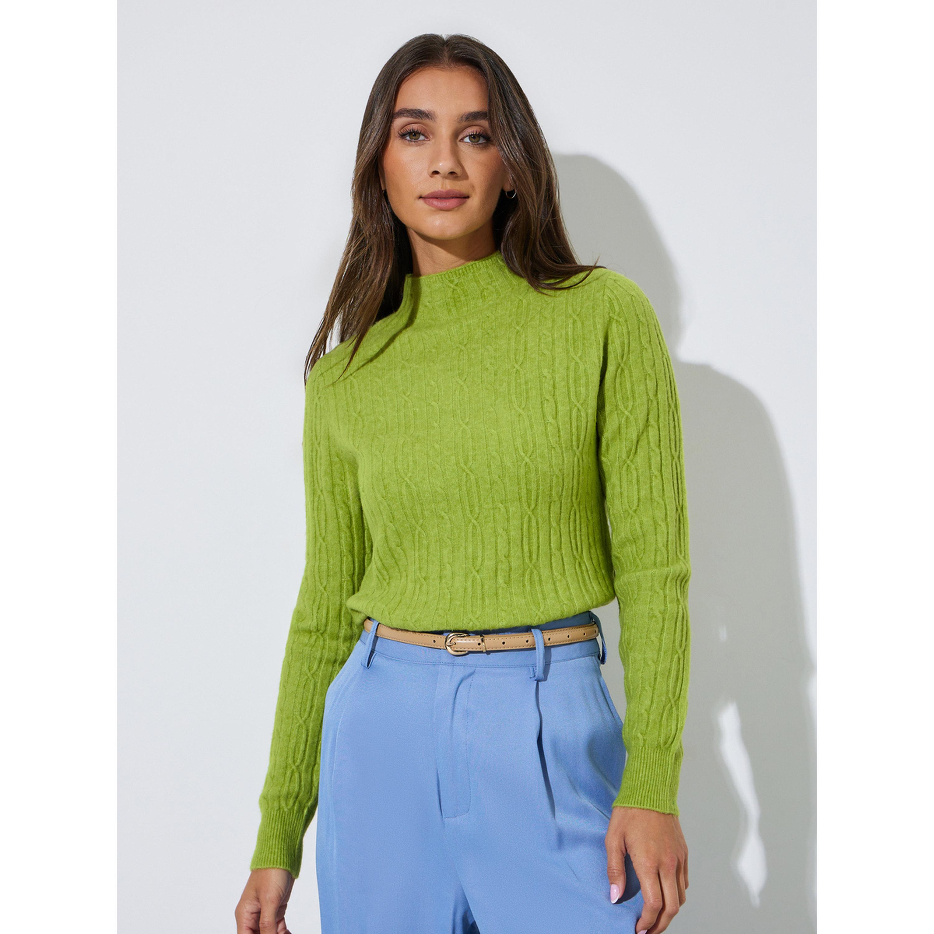 Styli Green Cable Knit High Neck Long Sleeves Jumper-women-winterwear-cardigansandjumpers-jumpers-image-3