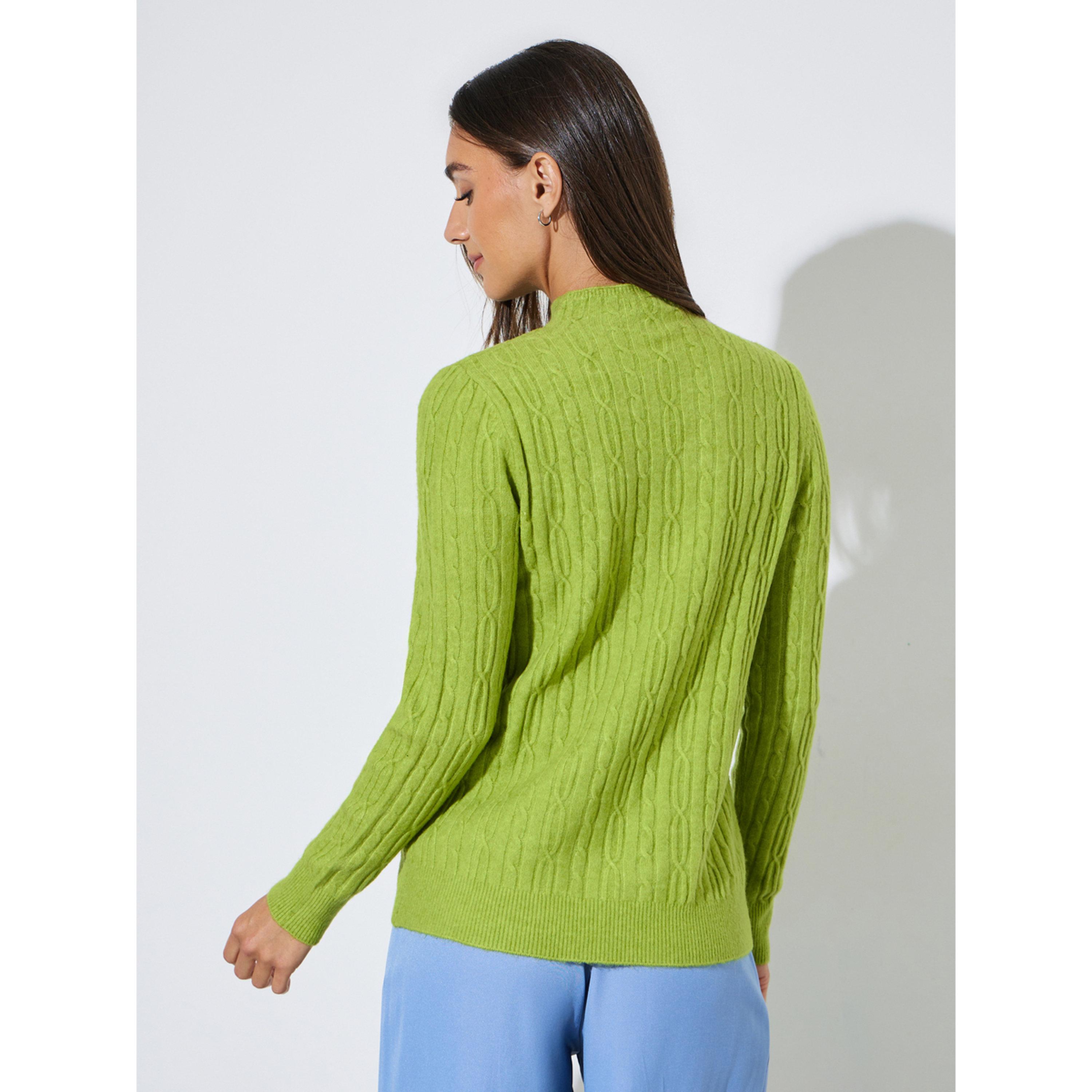 Styli Green Cable Knit High Neck Long Sleeves Jumper-women-winterwear-cardigansandjumpers-jumpers-image-4