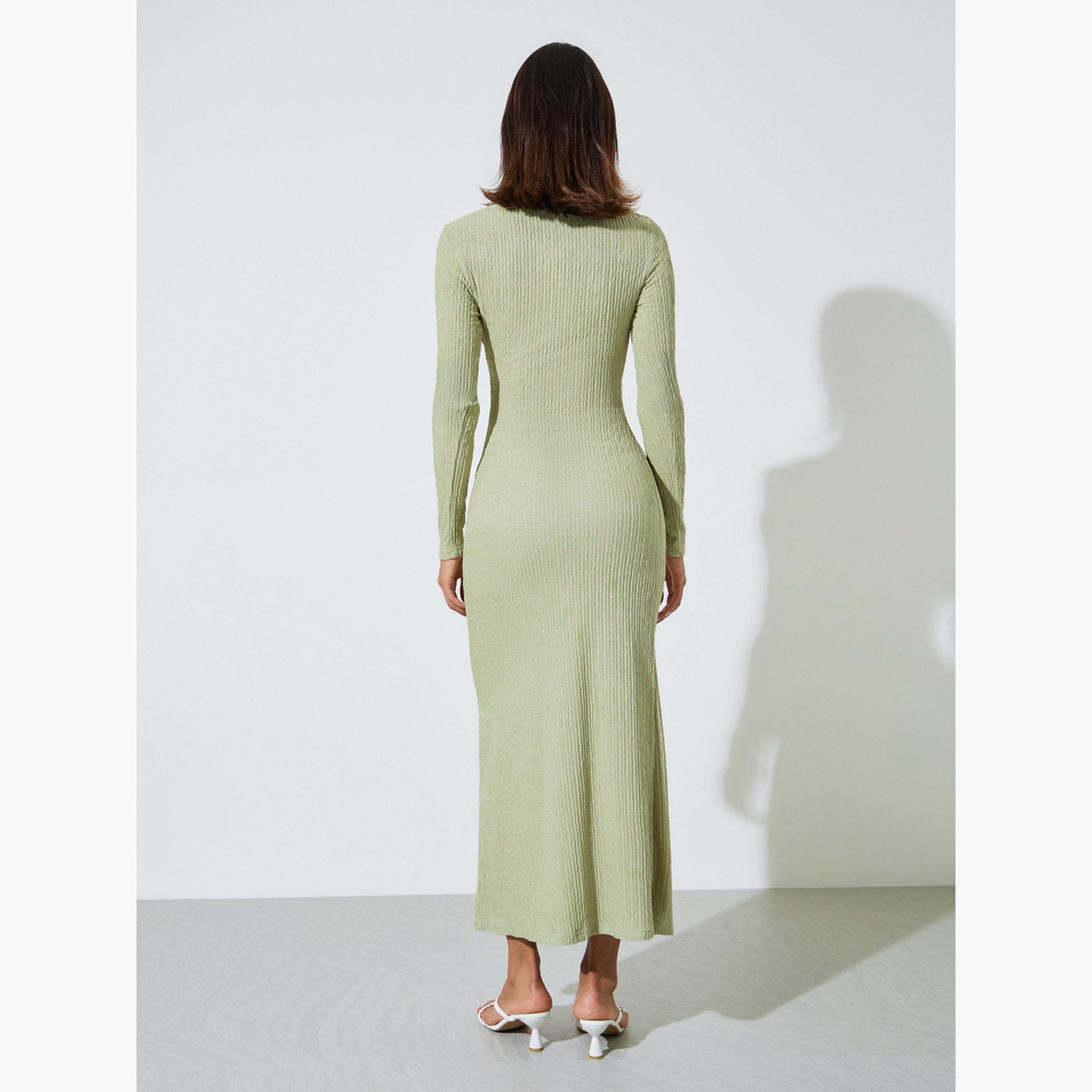 Styli Green Textured Bodycon Maxi Dress-women-clothing-dresses-image-4