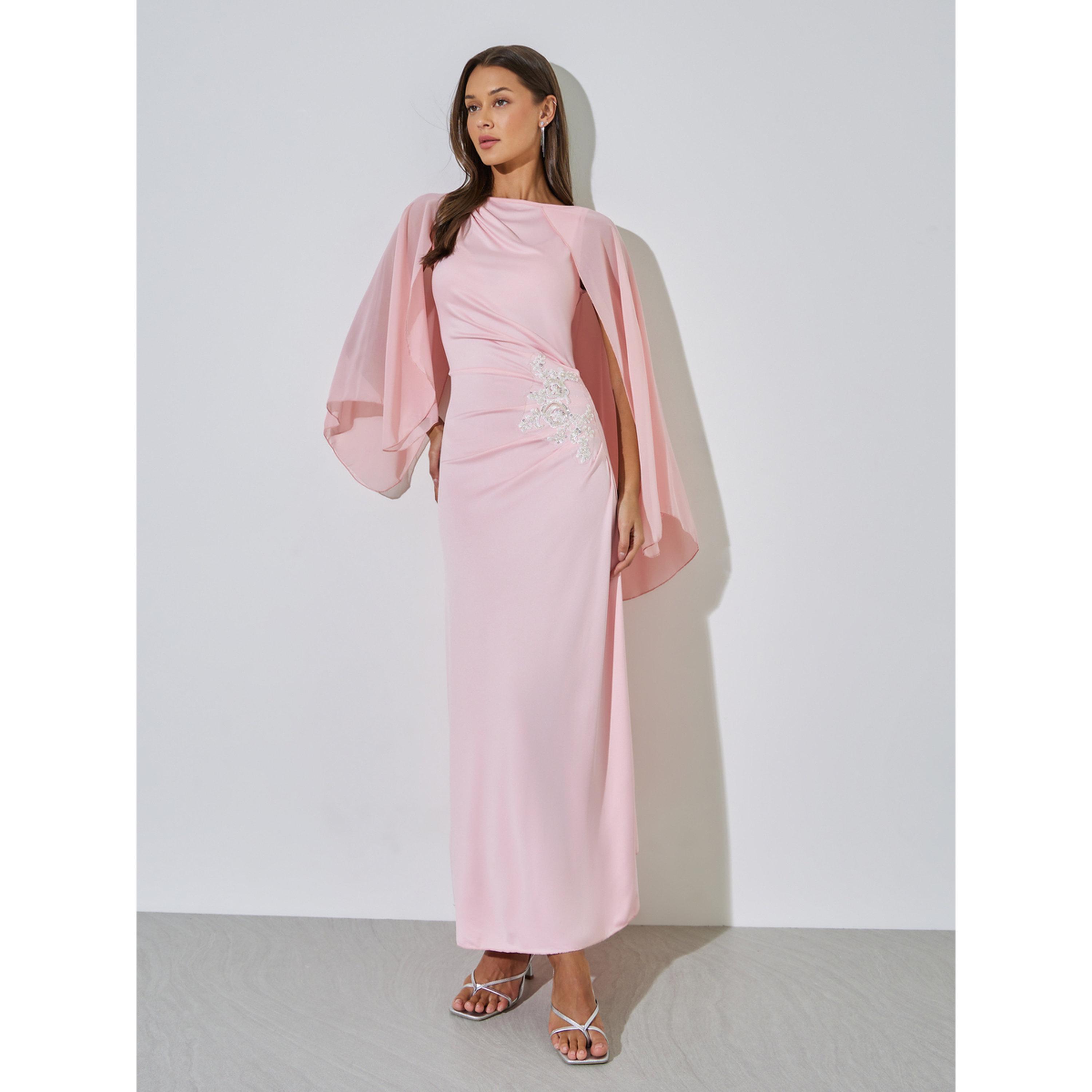 Styli Pink Sequin Embellished Cape Sleeves Maxi Dress-women-clothing-dresses-image-1