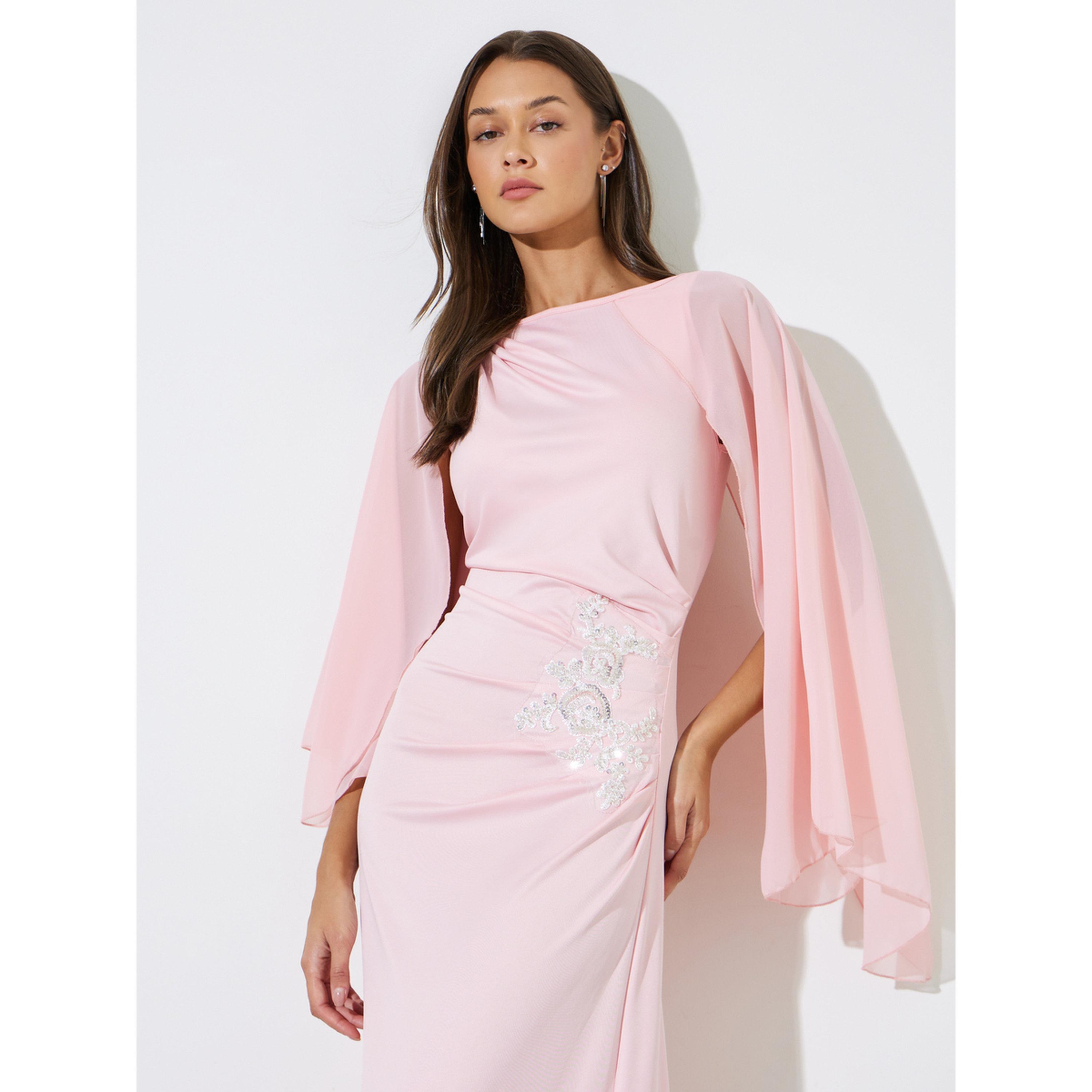 Styli Pink Sequin Embellished Cape Sleeves Maxi Dress-women-clothing-dresses-image-2