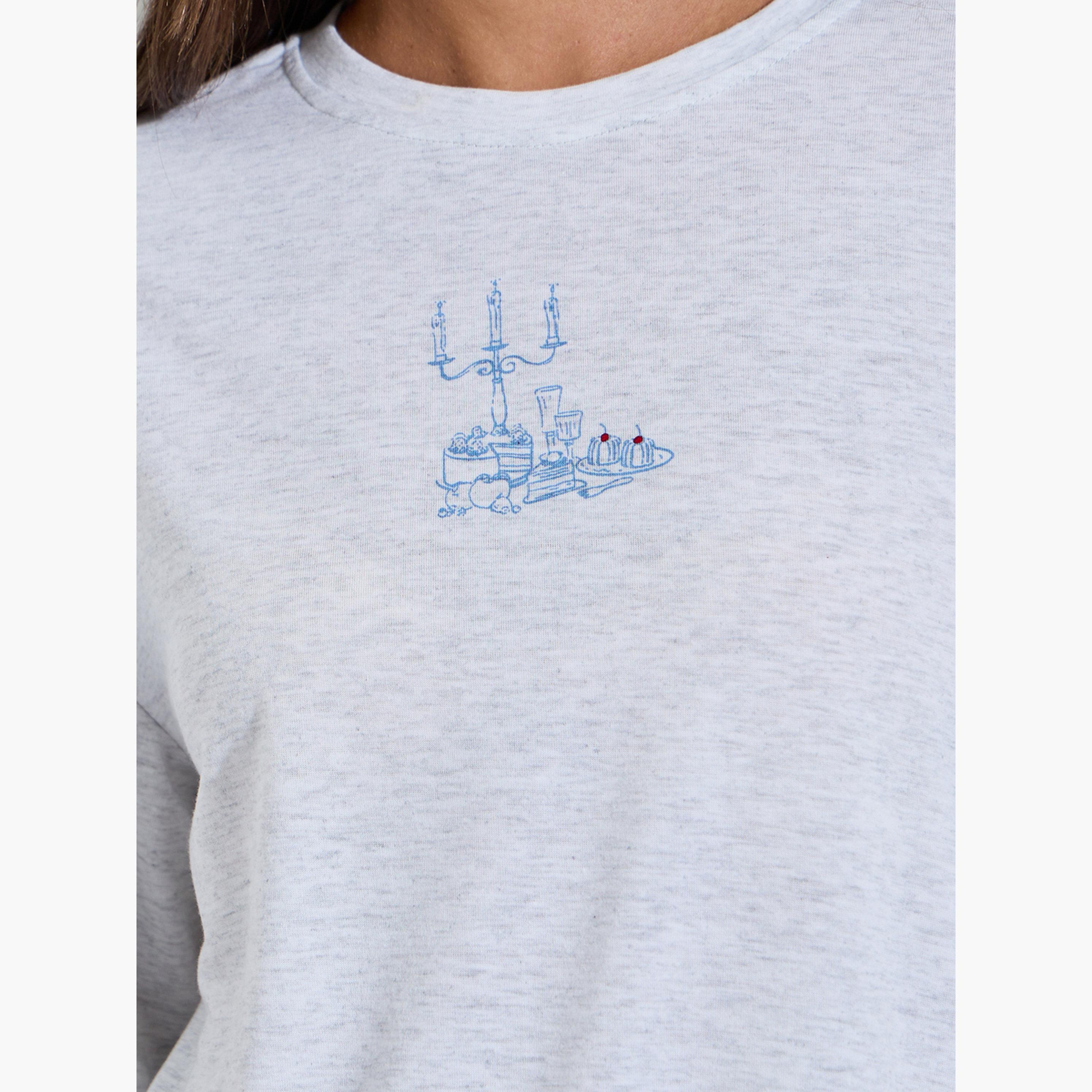 تيشيرت واسع بأكمام قصيرة وطبعة جرافيك لون رمادي-women-clothing-tshirts-image-5