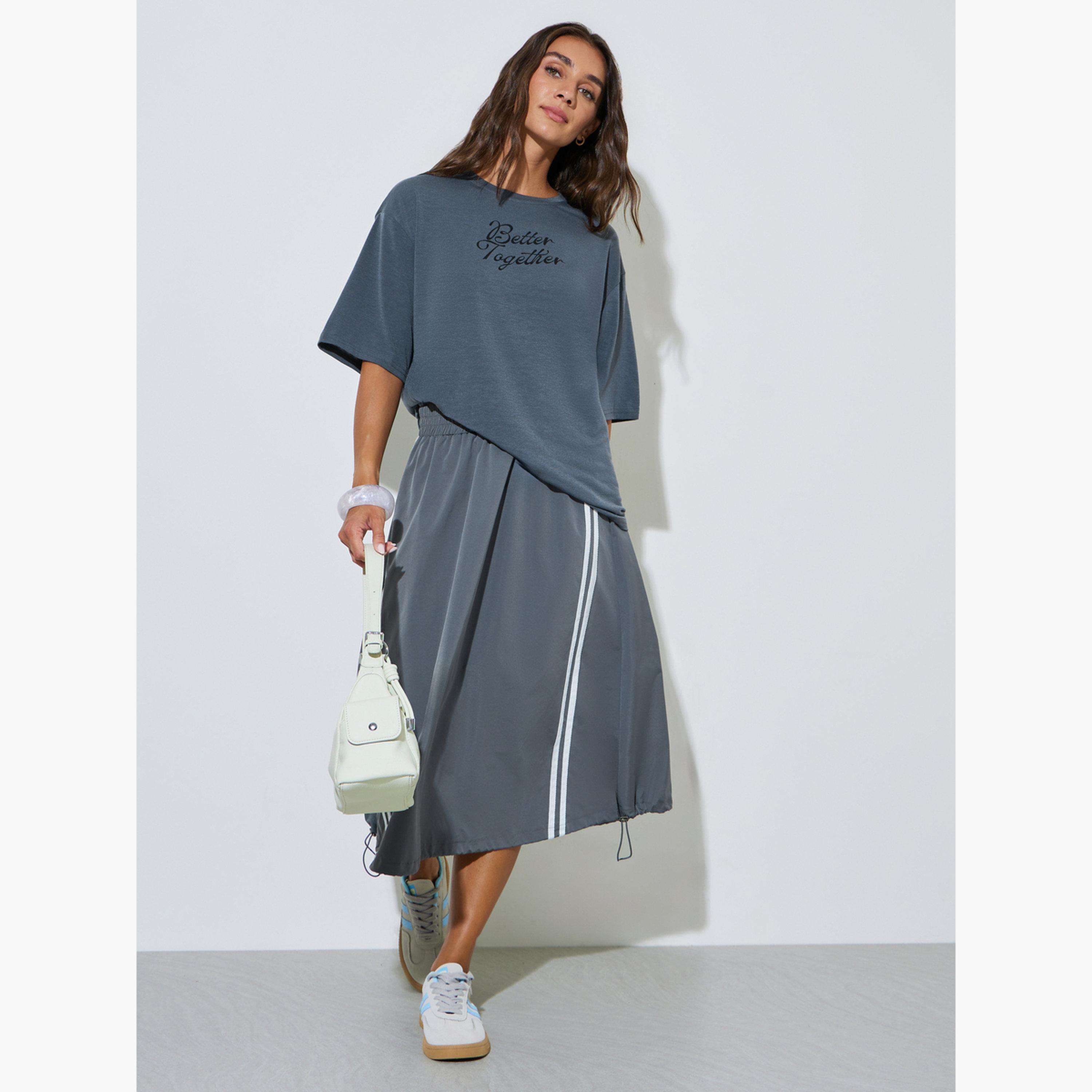 Styli Grey Front Slogan Drop Shoulder Oversize T-Shirt-women-clothing-tshirts-image-2