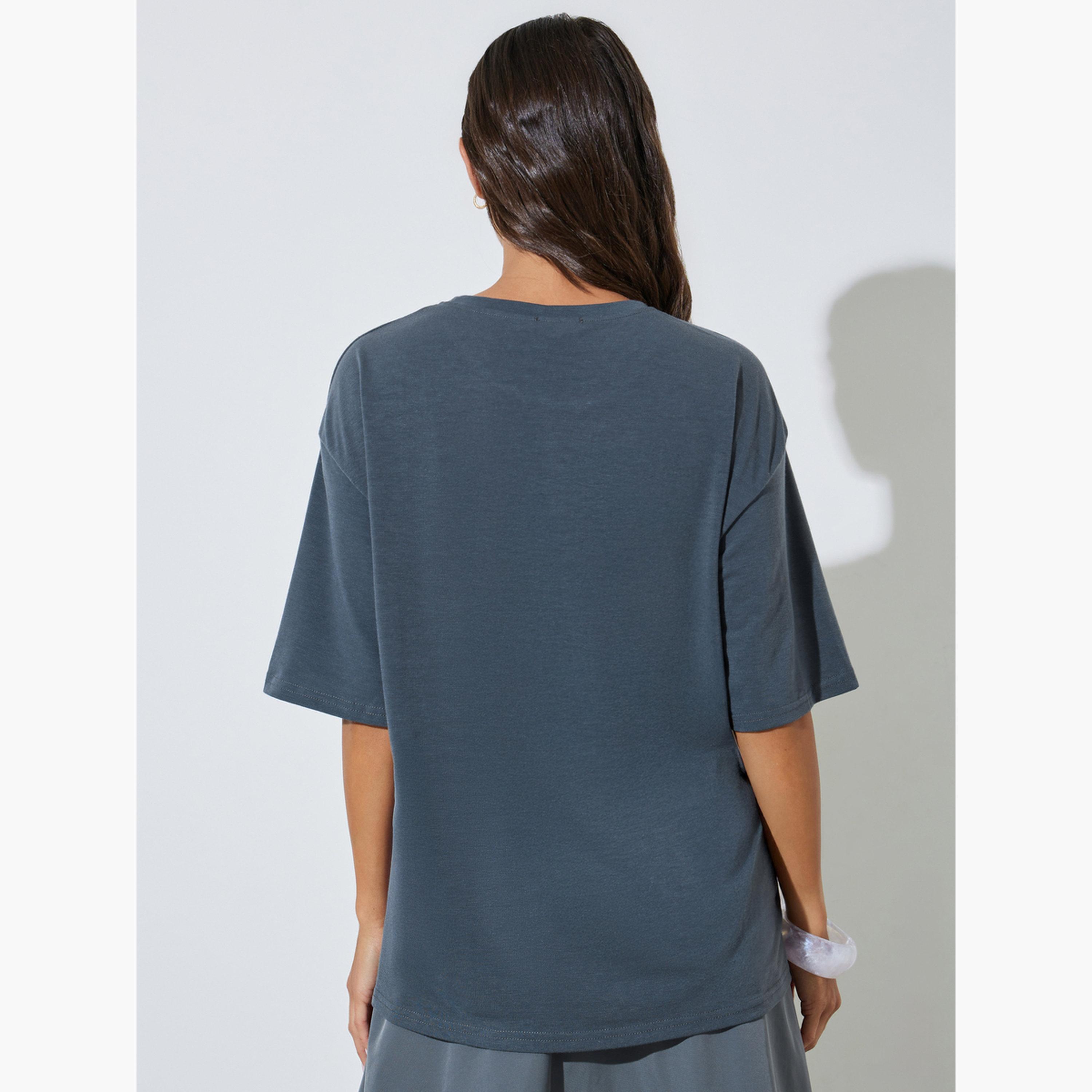 Styli Grey Front Slogan Drop Shoulder Oversize T-Shirt-women-clothing-tshirts-image-4