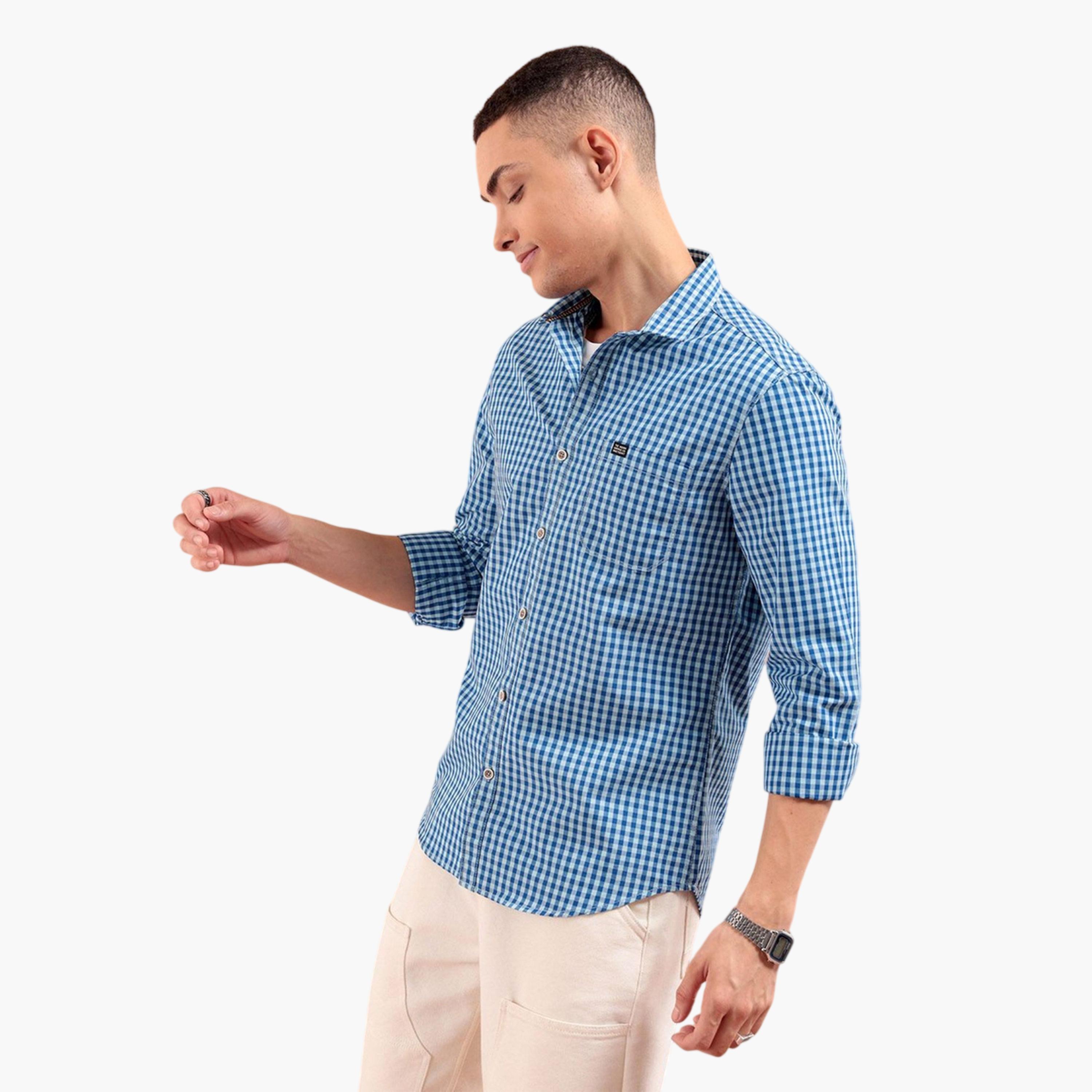 The Indian Garage Co X Styli Men Slim Fit Other Checks Spread Collar Casual Shirt-men-clothing-shirts-image-1