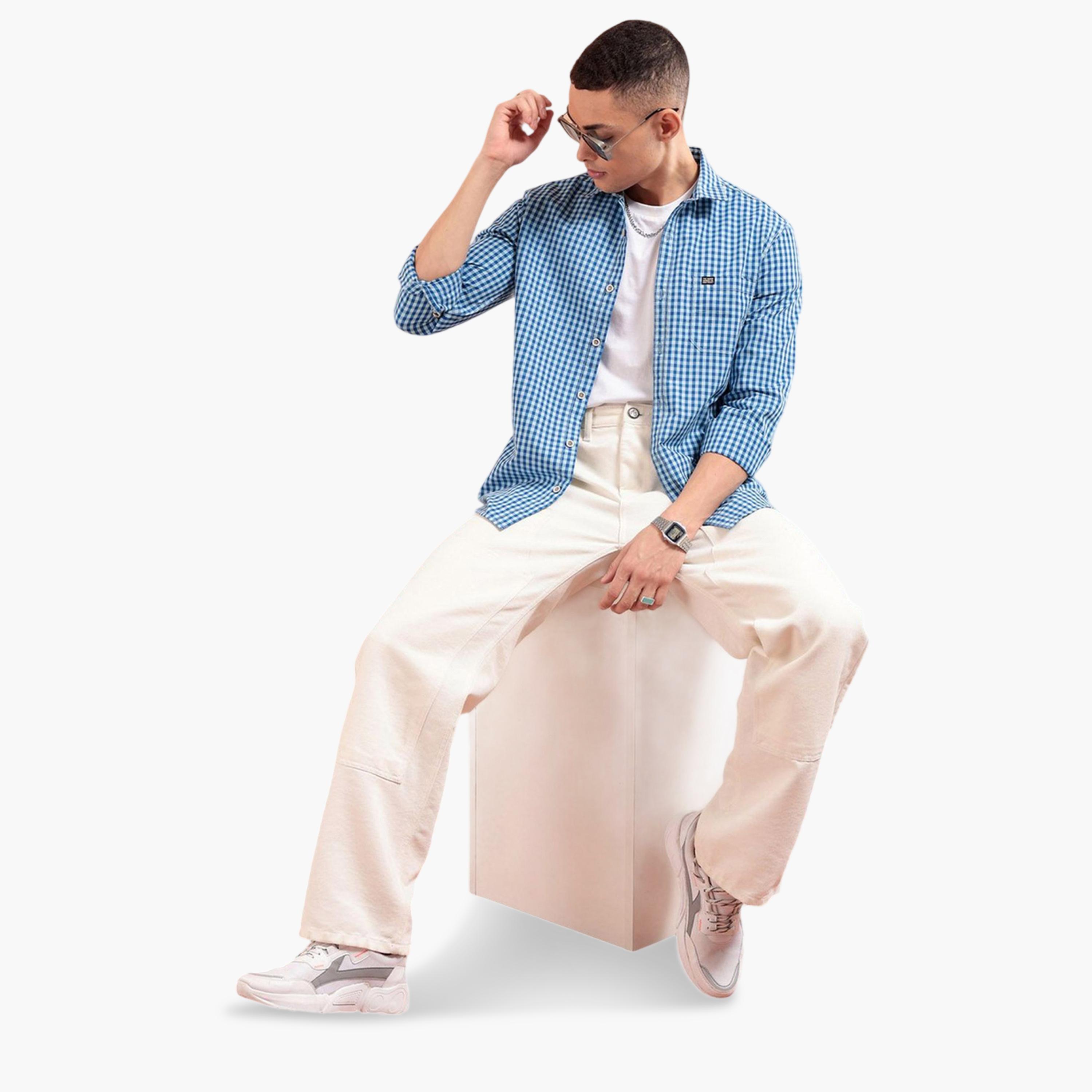 The Indian Garage Co X Styli Men Slim Fit Other Checks Spread Collar Casual Shirt-men-clothing-shirts-image-2