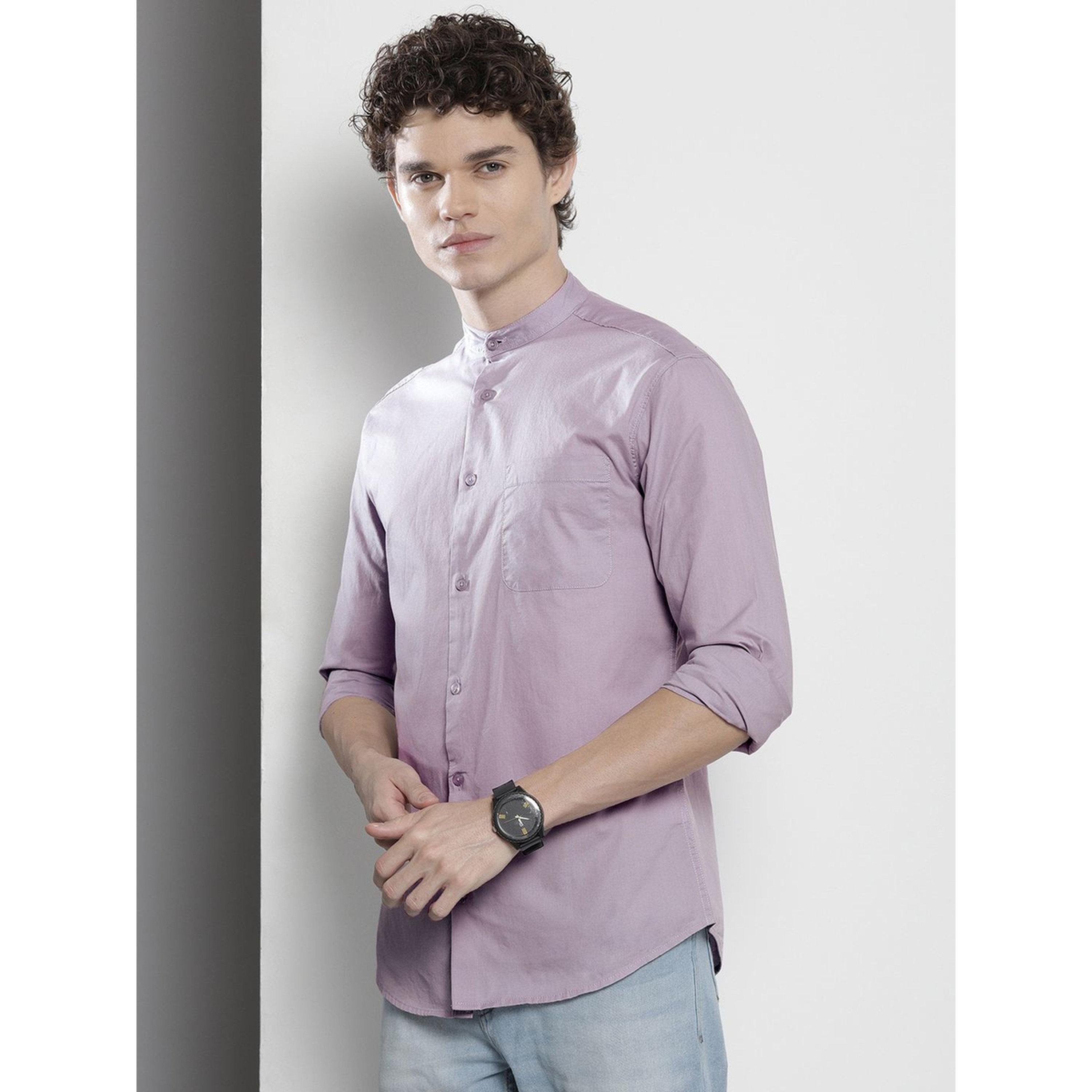 The Indian Garage Co X Styli Men Regular Fit Solid Mandarin Collar Casual Shirt-men-clothing-shirts-image-1