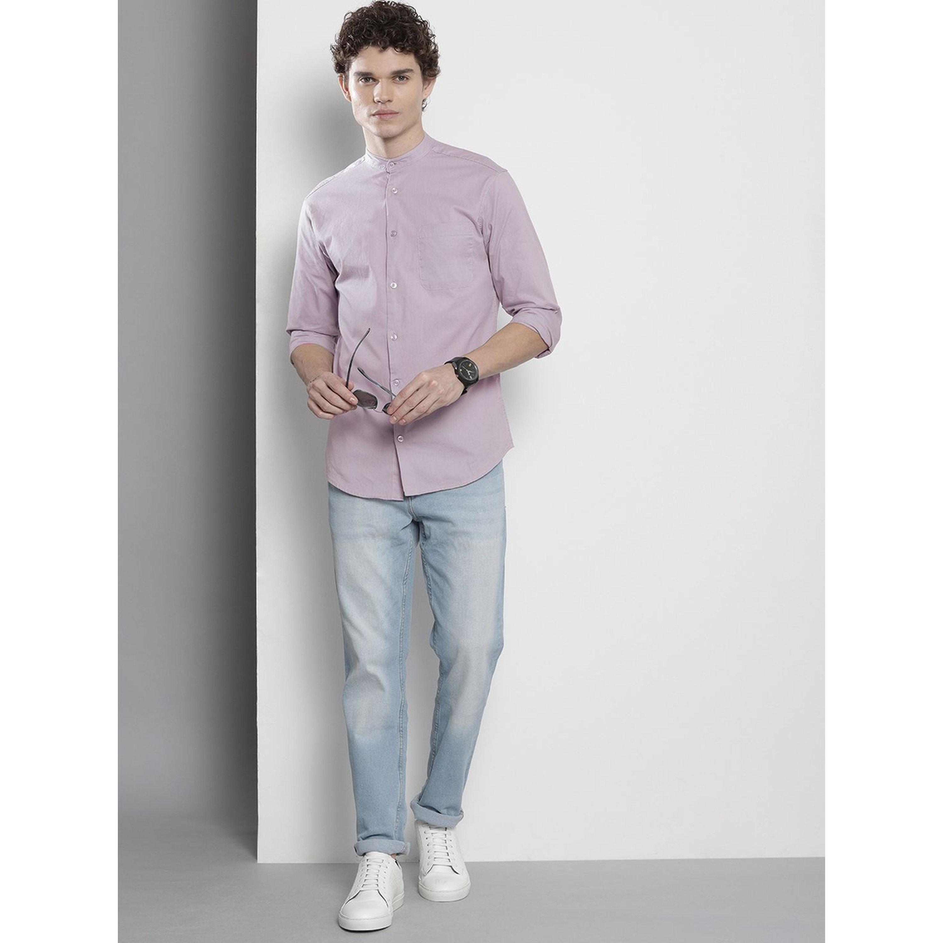The Indian Garage Co X Styli Men Regular Fit Solid Mandarin Collar Casual Shirt-men-clothing-shirts-image-2