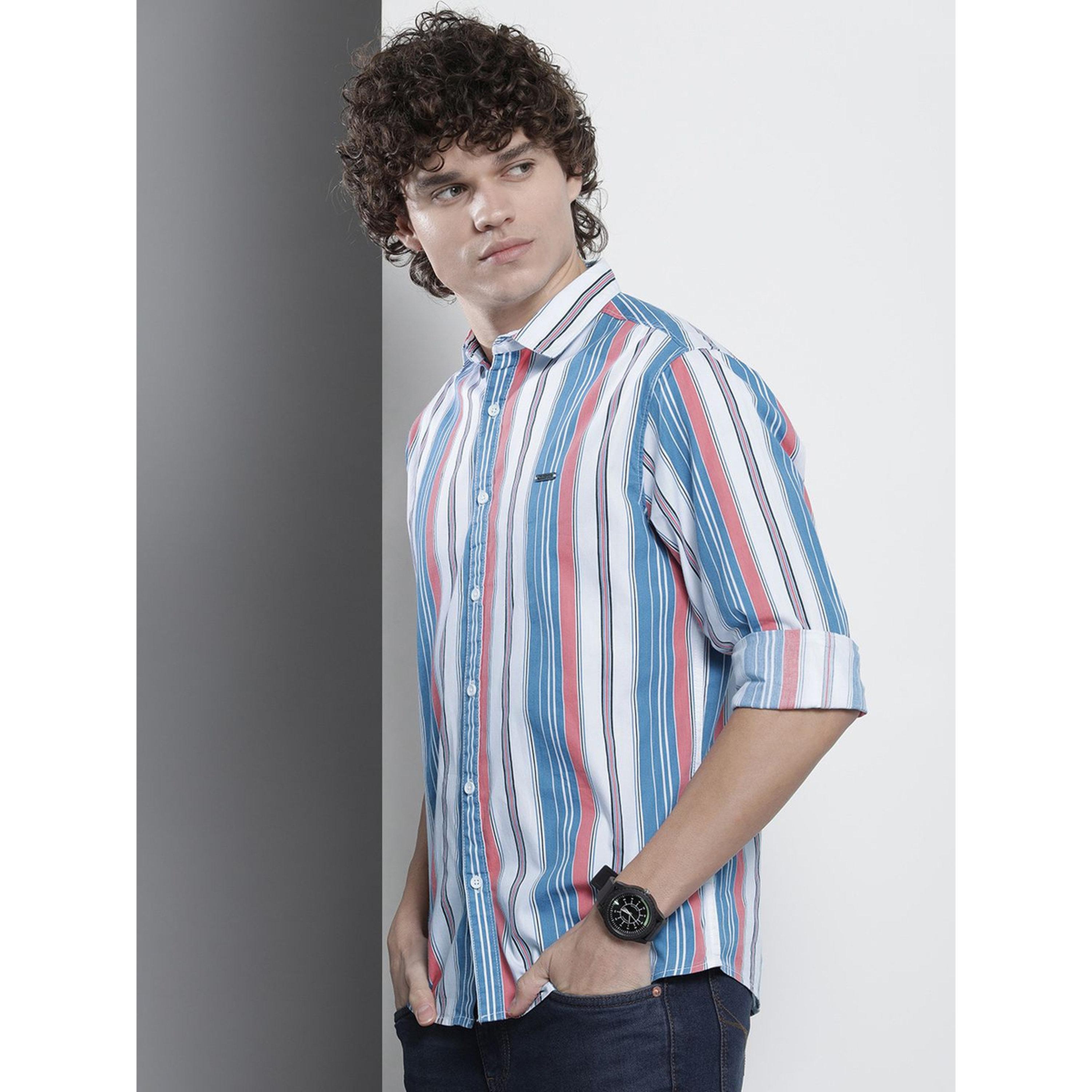 قميص كاجوال مخطط بقصة عادية وياقة مقصوصة للرجال-men-clothing-shirts-image-1