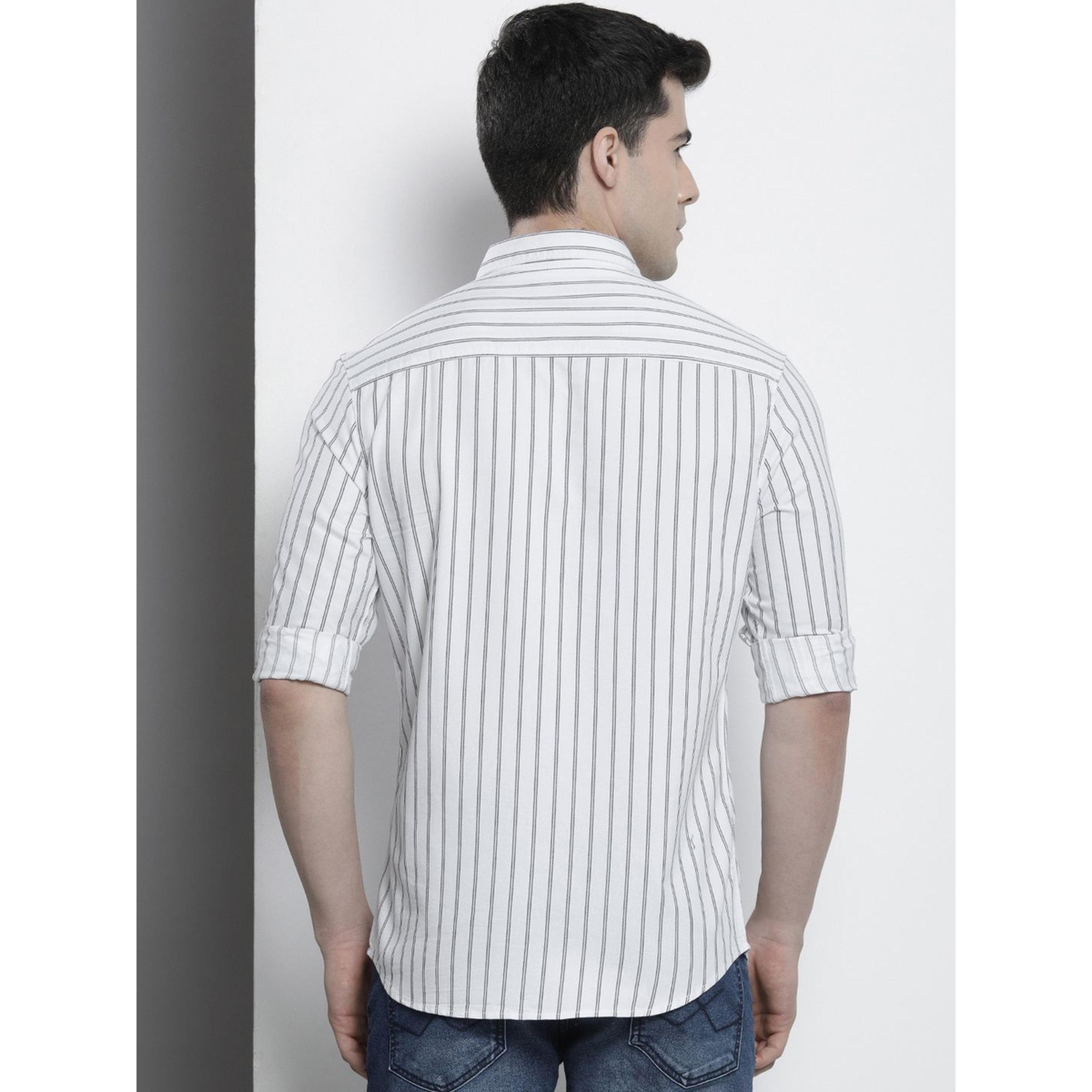قميص كاجوال مخطط بقصة عادية وياقة مقصوصة للرجال-men-clothing-shirts-image-2