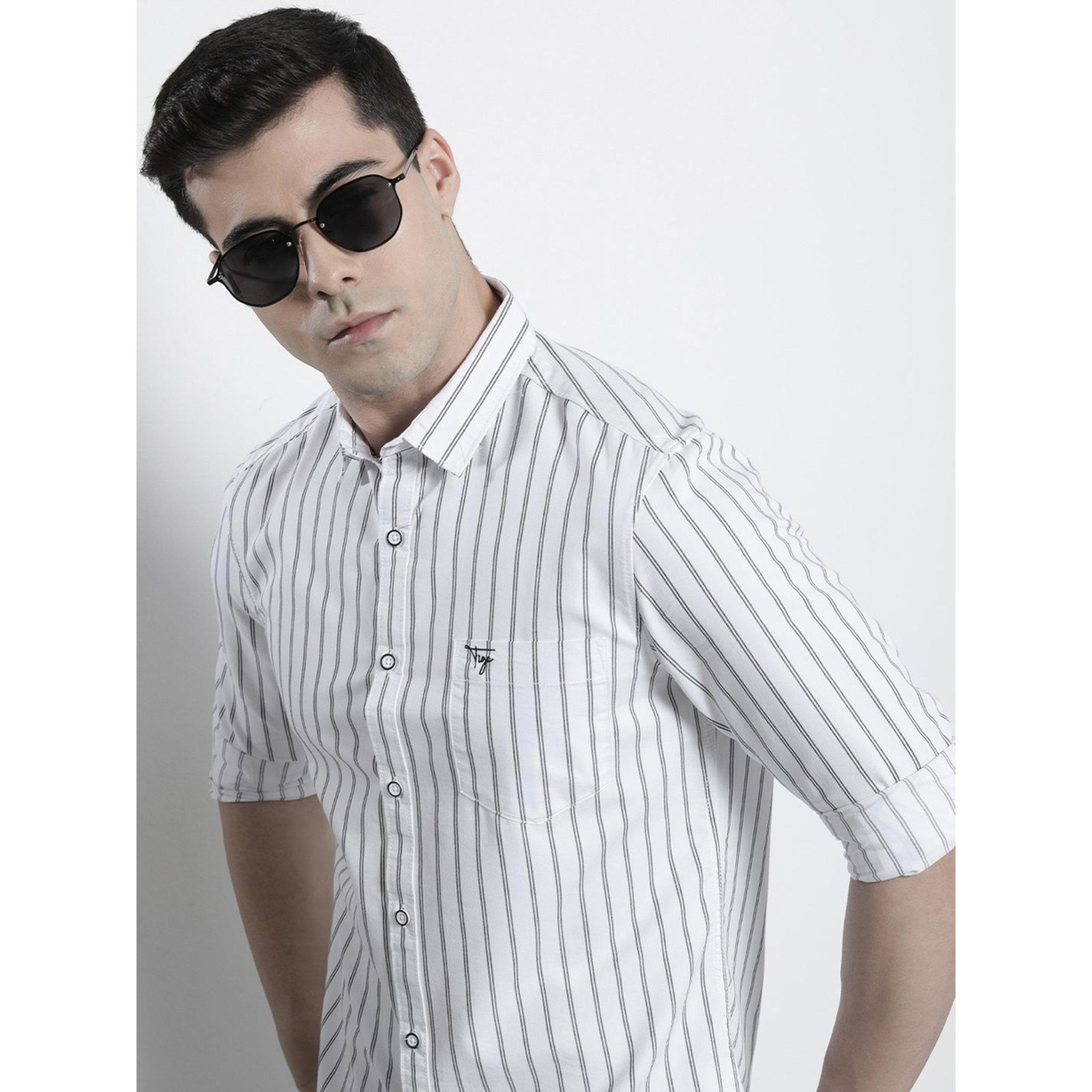 قميص كاجوال مخطط بقصة عادية وياقة مقصوصة للرجال-men-clothing-shirts-image-3