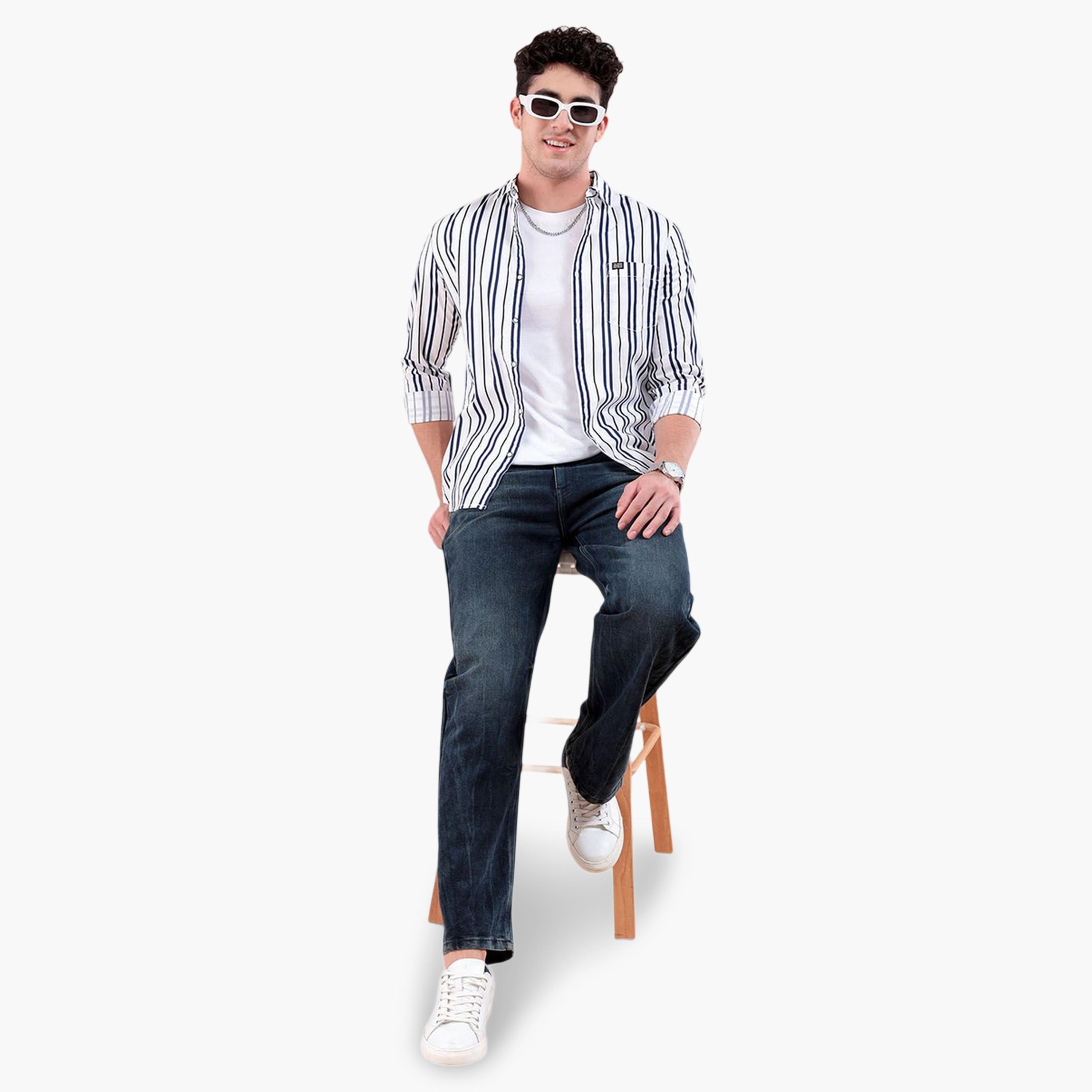 The Indian Garage Co X Styli Men Regular Fit Striped Cutaway Collar Casual Shirt-men-clothing-shirts-image-2