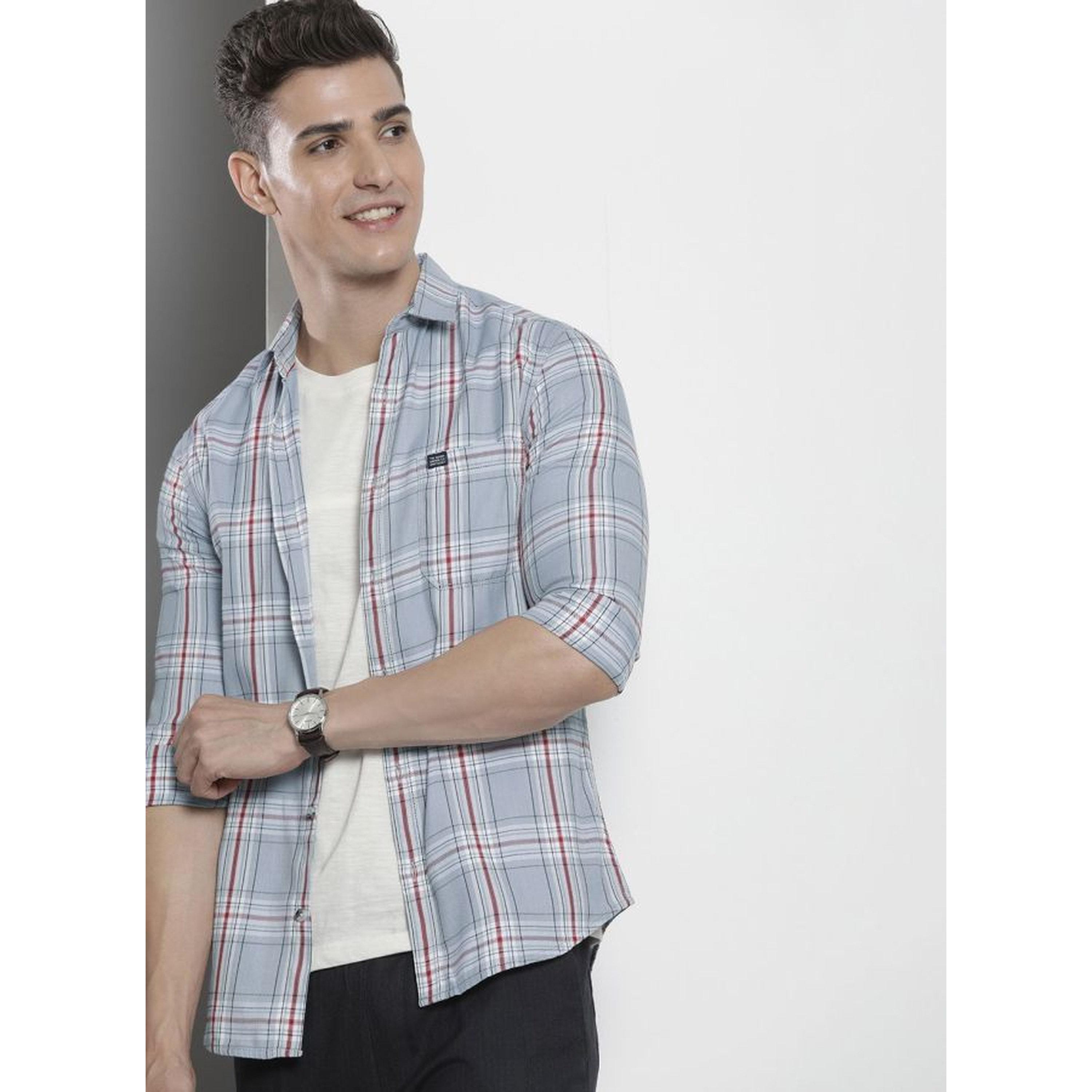 The Indian Garage Co X Styli Men Regular Fit Checked Cutaway Collar Casual Shirt-men-clothing-shirts-image-5