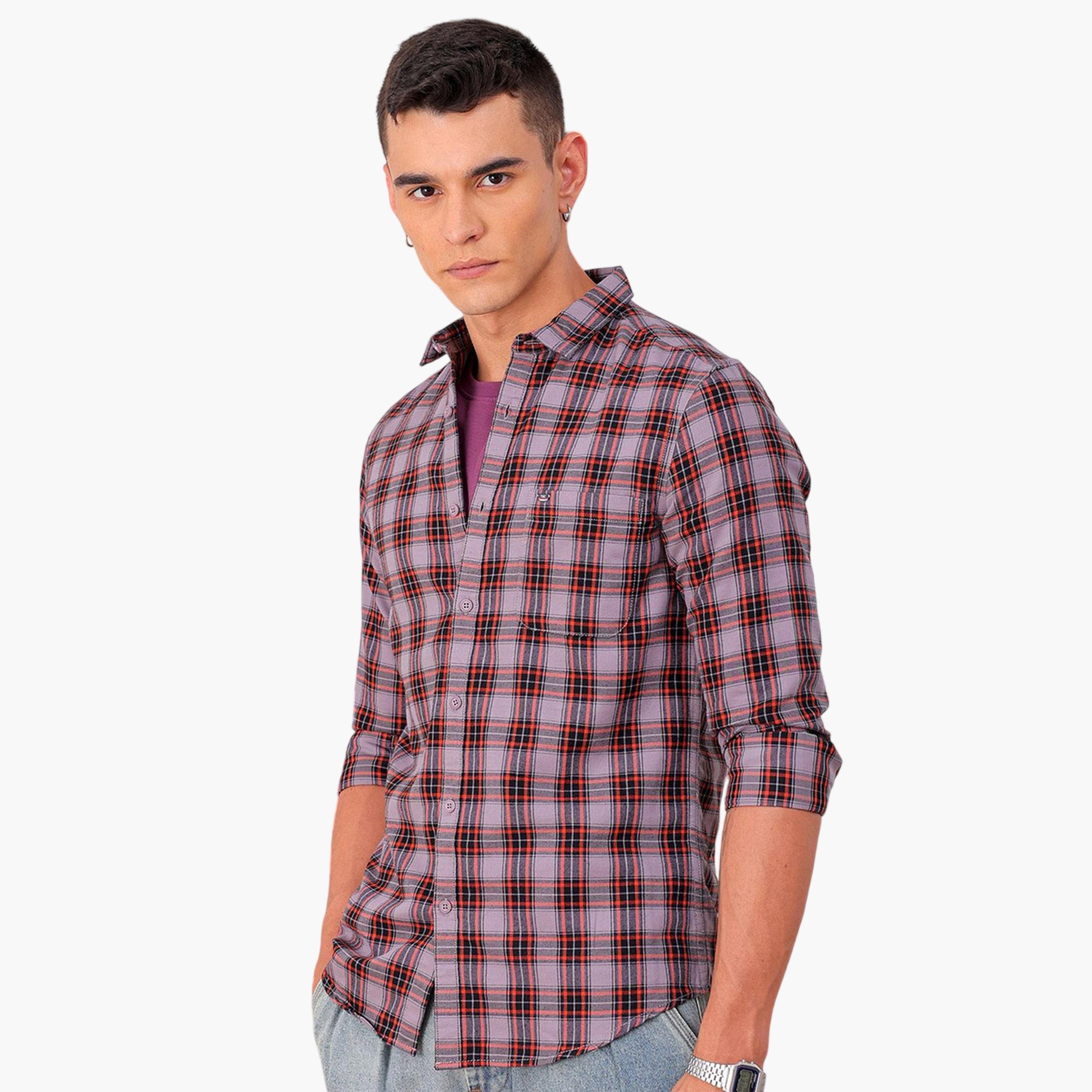 The Indian Garage Co X Styli Men Slim Checked Cutaway Collar Casual Shirt-men-clothing-shirts-image-1