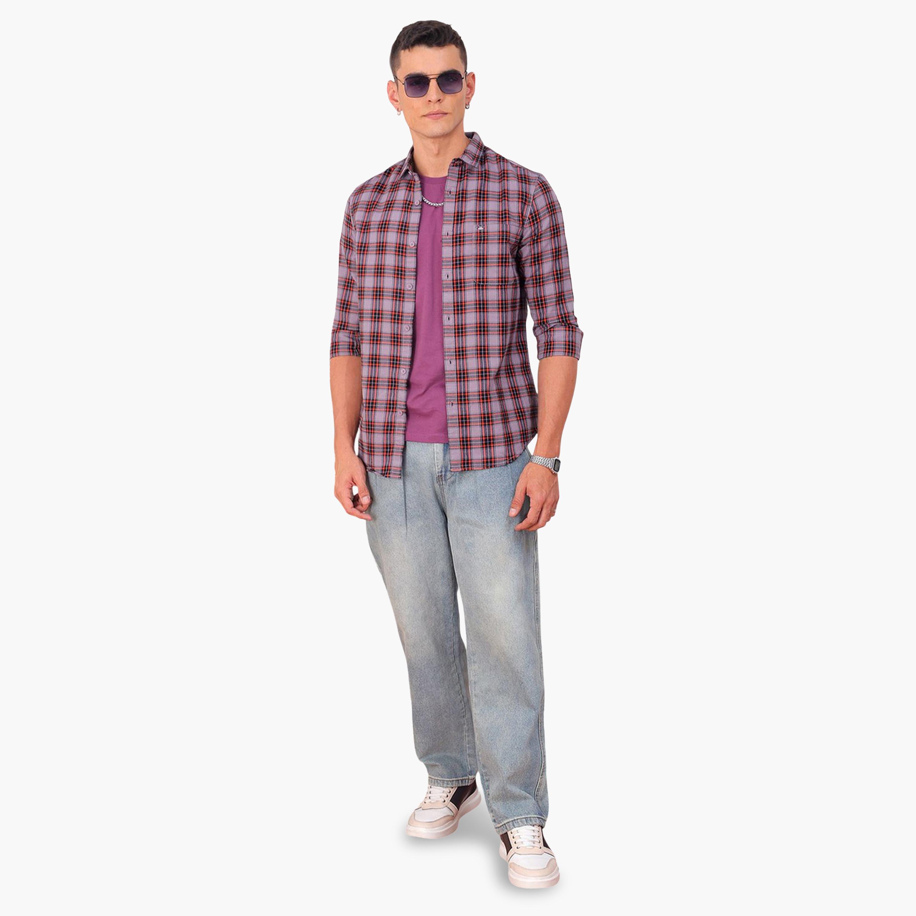 The Indian Garage Co X Styli Men Slim Checked Cutaway Collar Casual Shirt-men-clothing-shirts-image-2