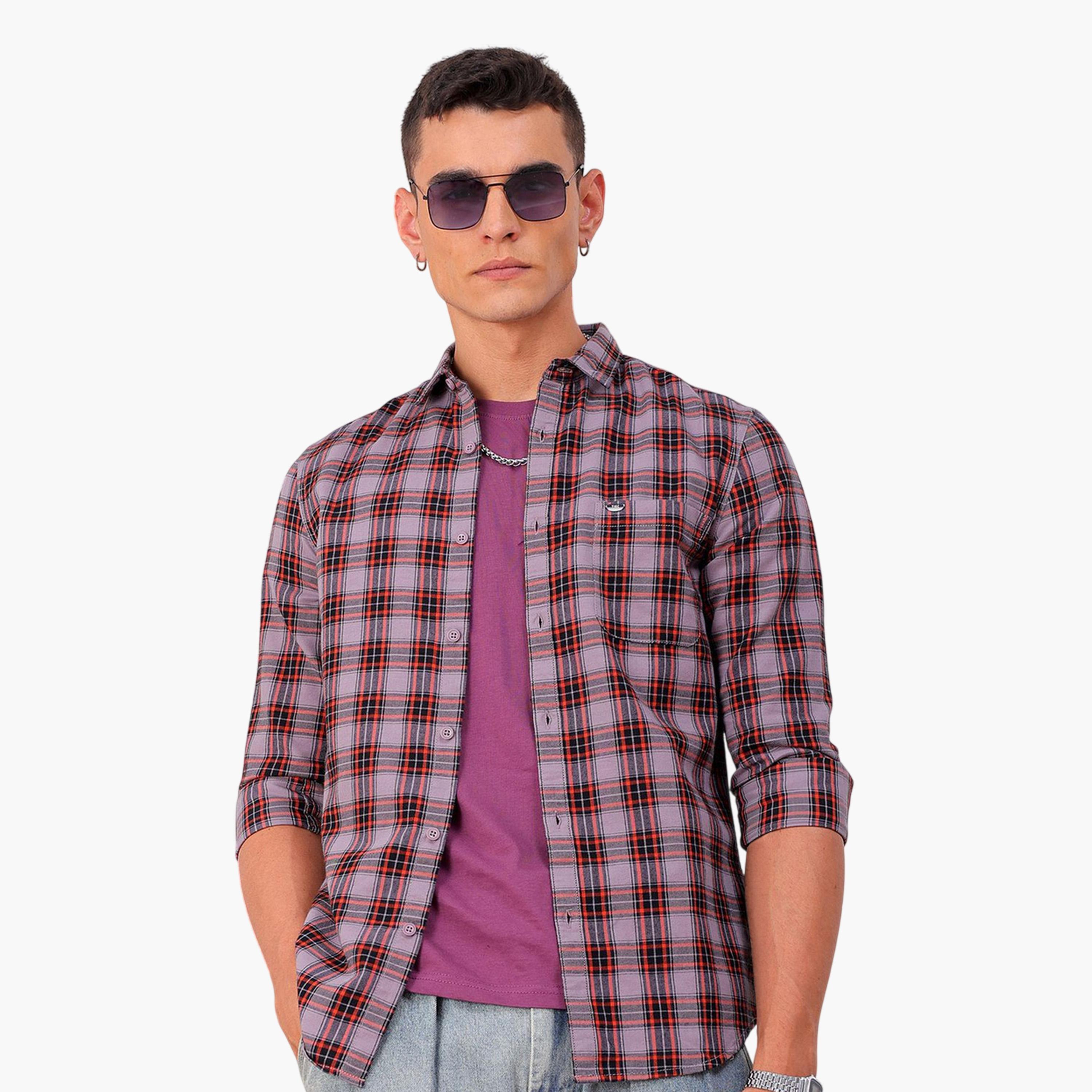 The Indian Garage Co X Styli Men Slim Checked Cutaway Collar Casual Shirt-men-clothing-shirts-image-5