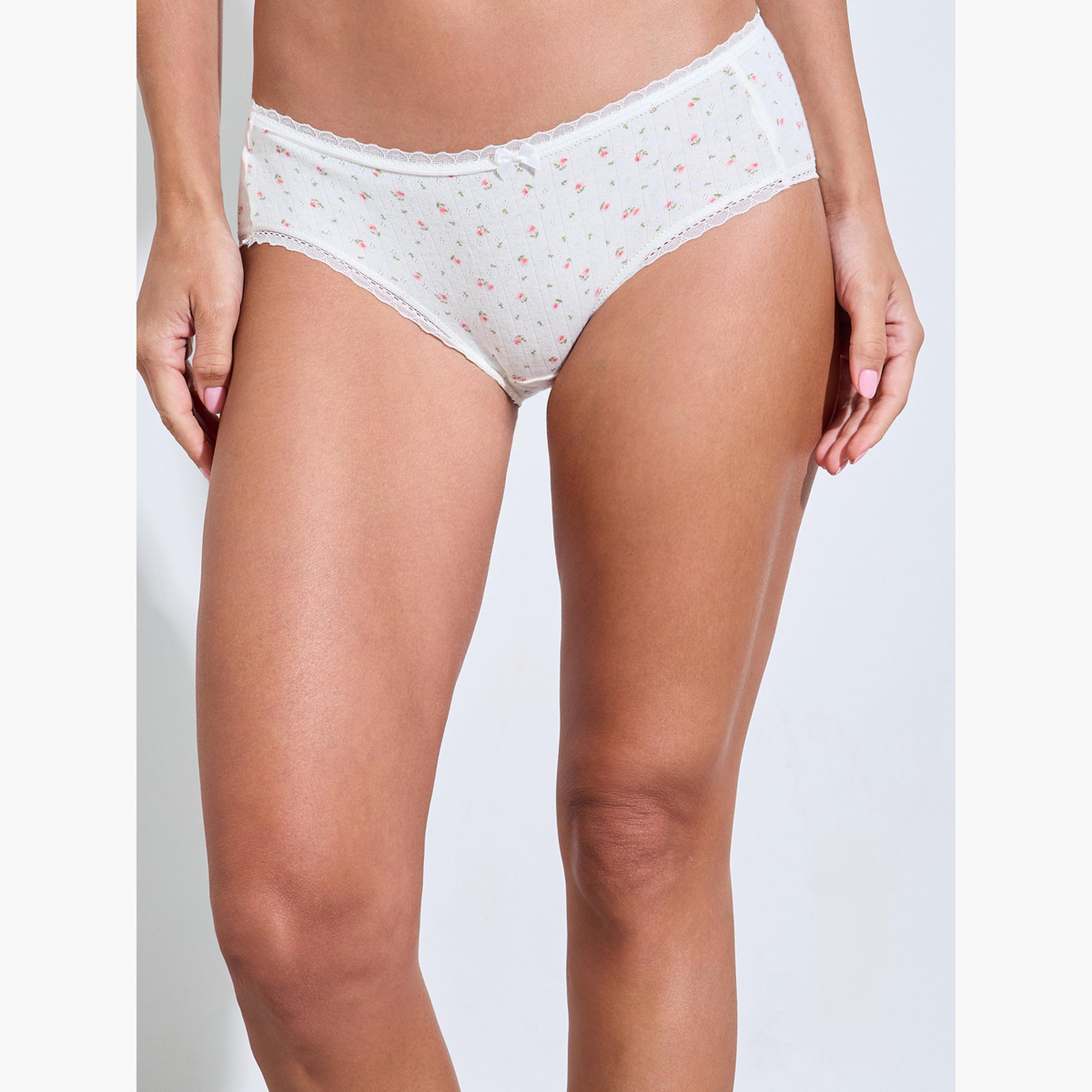 ستايلي - عبوة من 5 قطع - سراويل داخلية مطبوعة متنوعة بتصميم عصري مع تفاصيل فيونكة-women-clothing-lingerie-panties-image-4