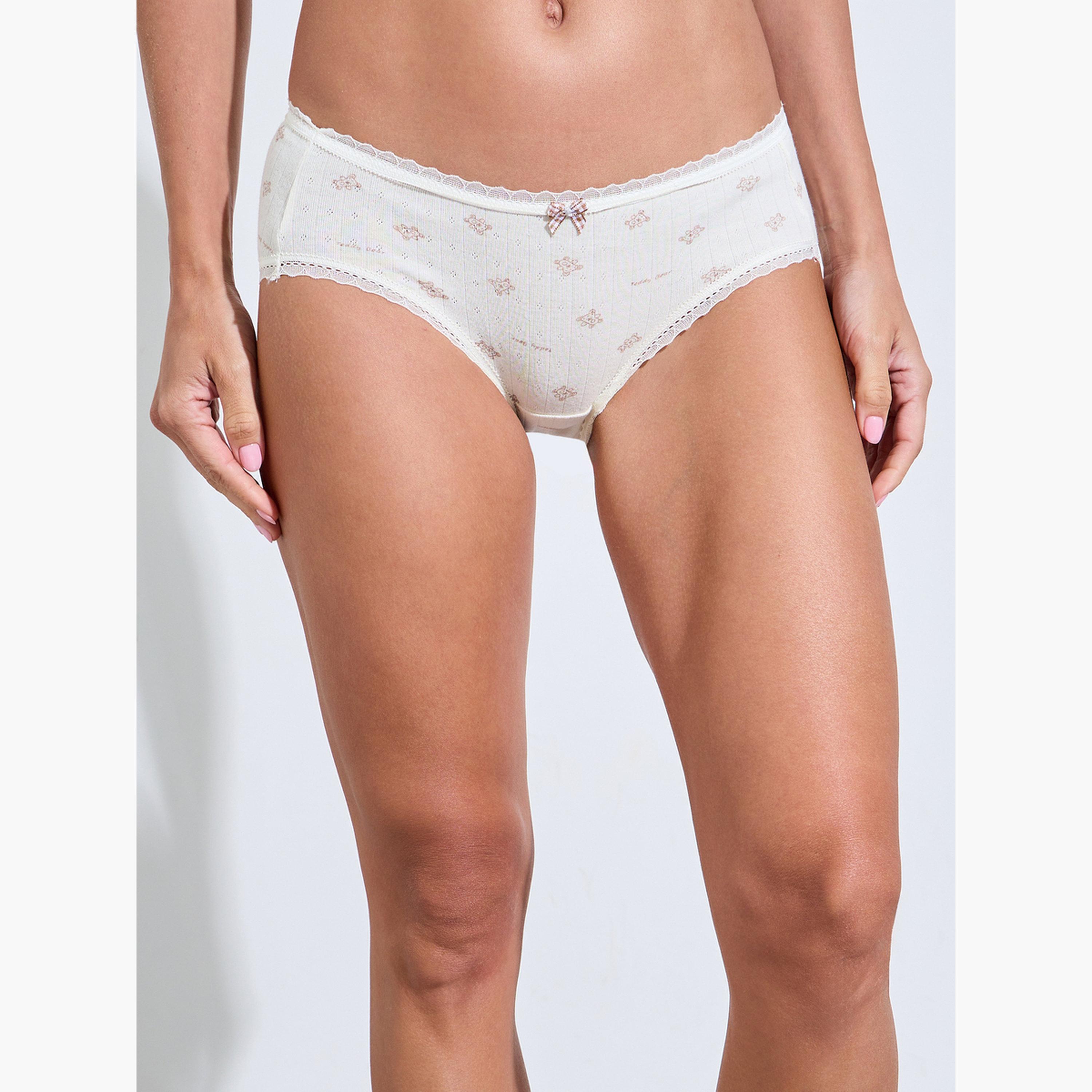 ستايلي - عبوة من 5 قطع - سراويل داخلية مطبوعة متنوعة بتصميم عصري مع تفاصيل فيونكة-women-clothing-lingerie-panties-image-6
