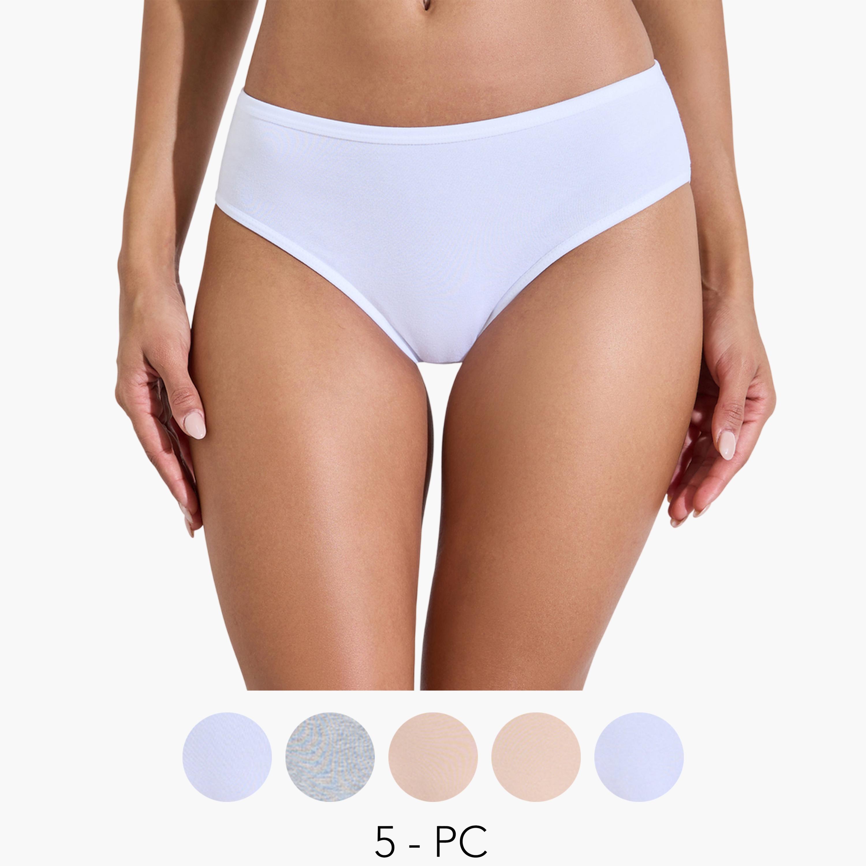 عبوة من 5 قطع - كلوت بقصة أرجل مرتفعة من القطن والإيلاستين-women-clothing-lingerie-panties-image-1
