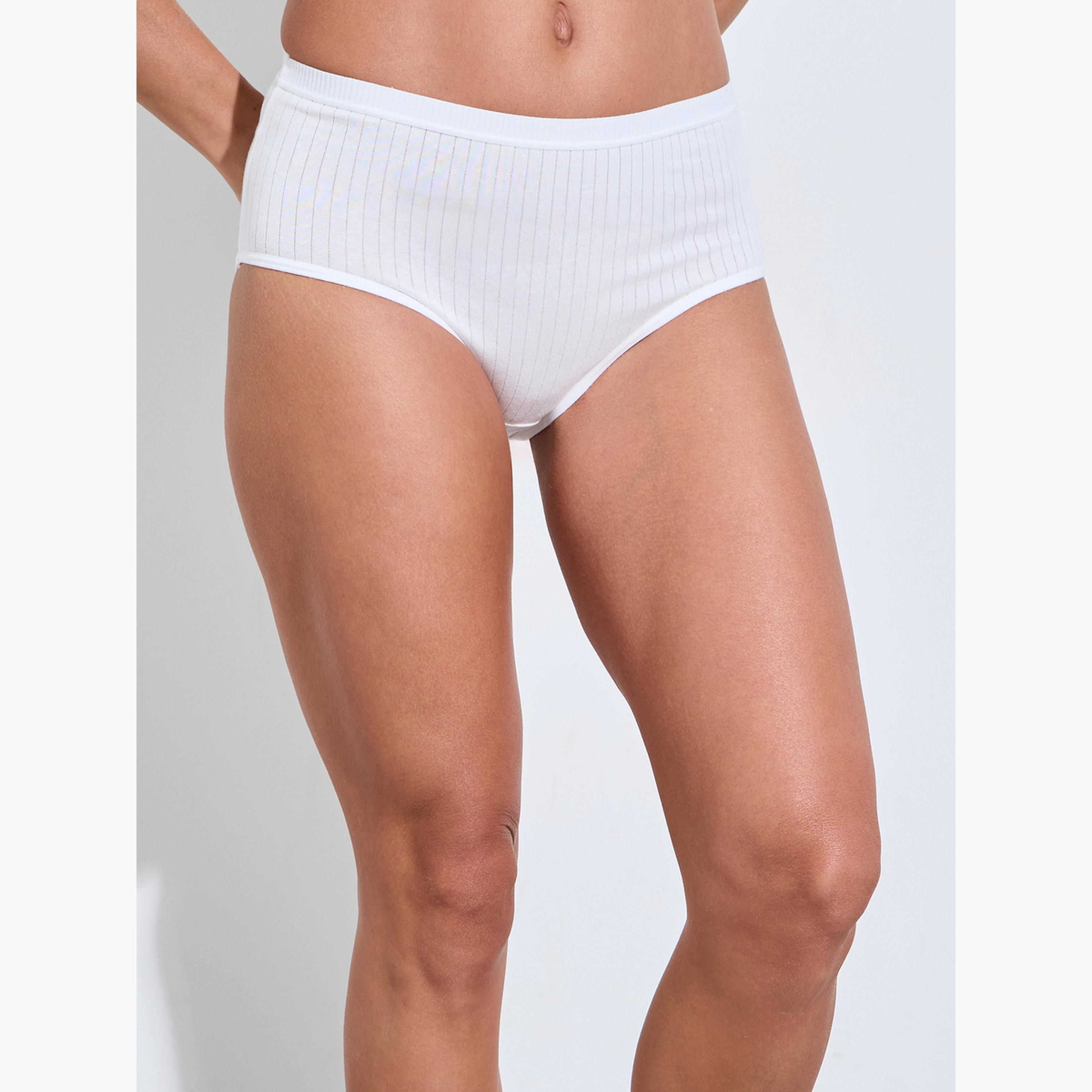 ستايلي - عبوة من 5 قطع - سراويل داخلية قطنية مضلعة كاملة سادة من الإيلاستين-women-clothing-lingerie-panties-image-2