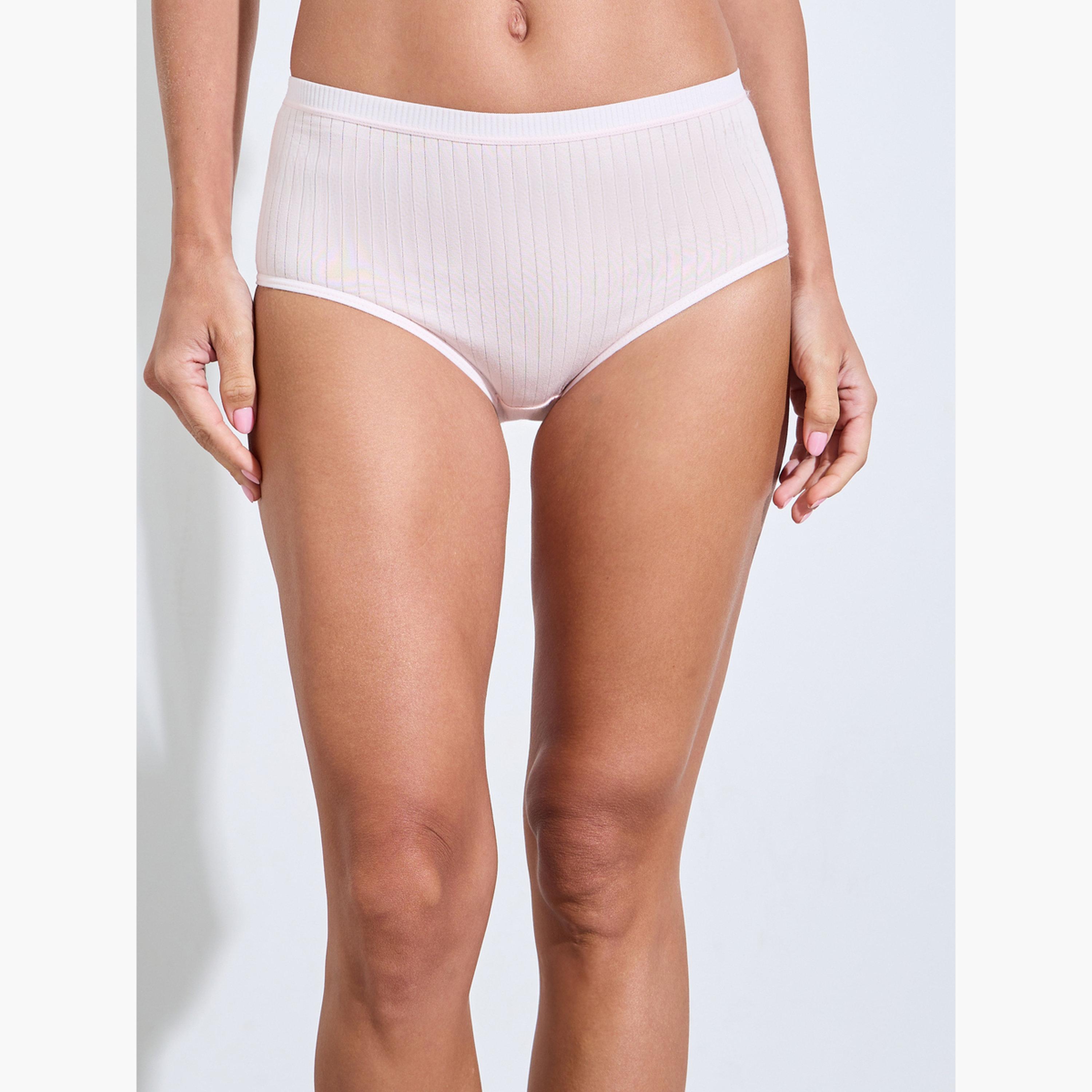 ستايلي - عبوة من 5 قطع - سراويل داخلية قطنية مضلعة كاملة سادة من الإيلاستين-women-clothing-lingerie-panties-image-4