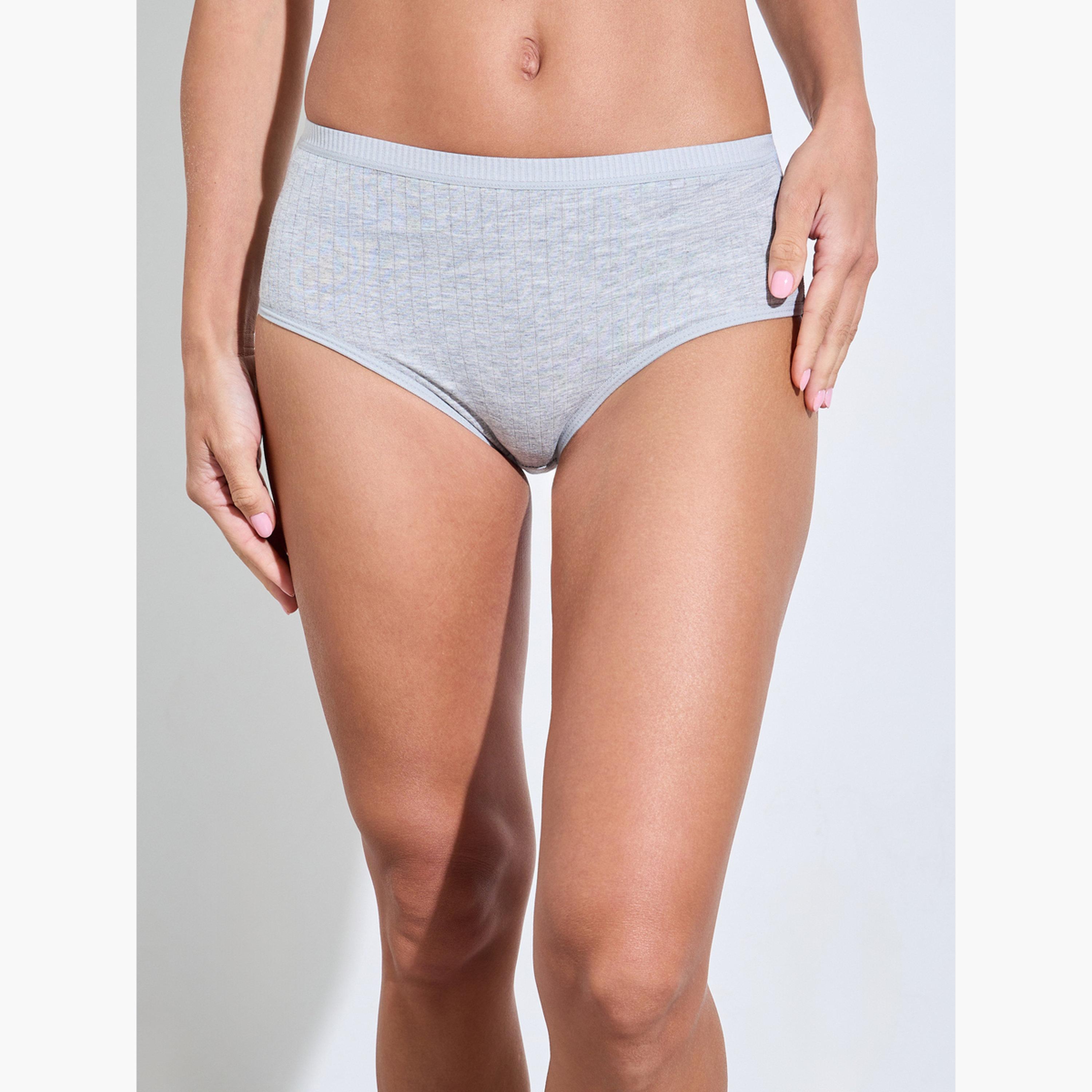 ستايلي - عبوة من 5 قطع - سراويل داخلية قطنية مضلعة كاملة سادة من الإيلاستين-women-clothing-lingerie-panties-image-5