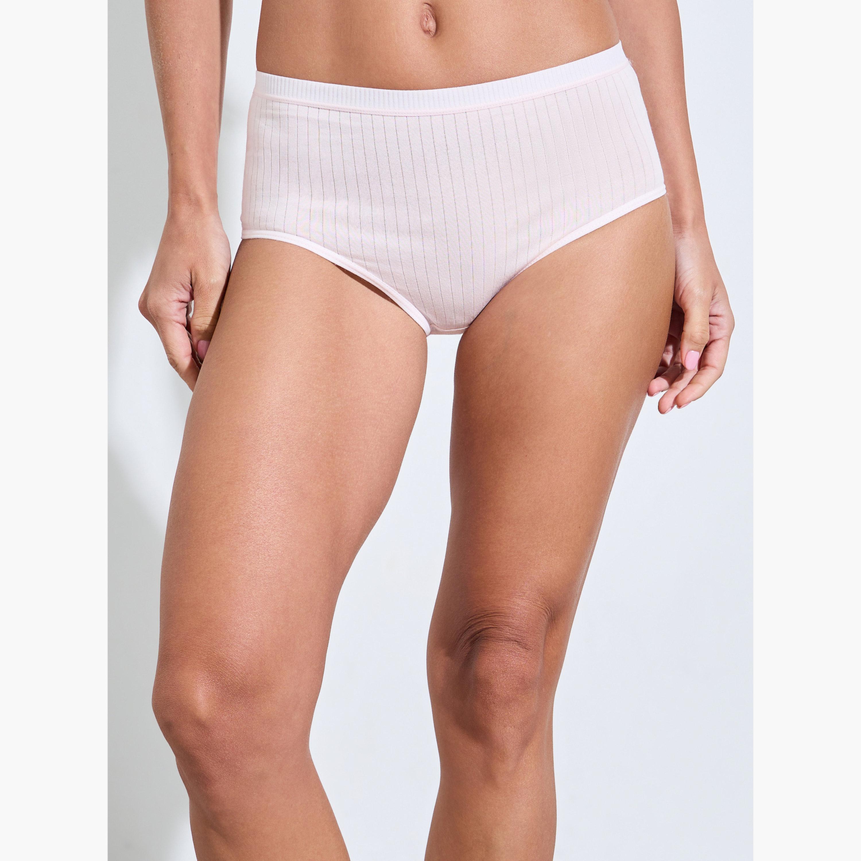 ستايلي - عبوة من 5 قطع - سراويل داخلية قطنية مضلعة كاملة سادة من الإيلاستين-women-clothing-lingerie-panties-image-6