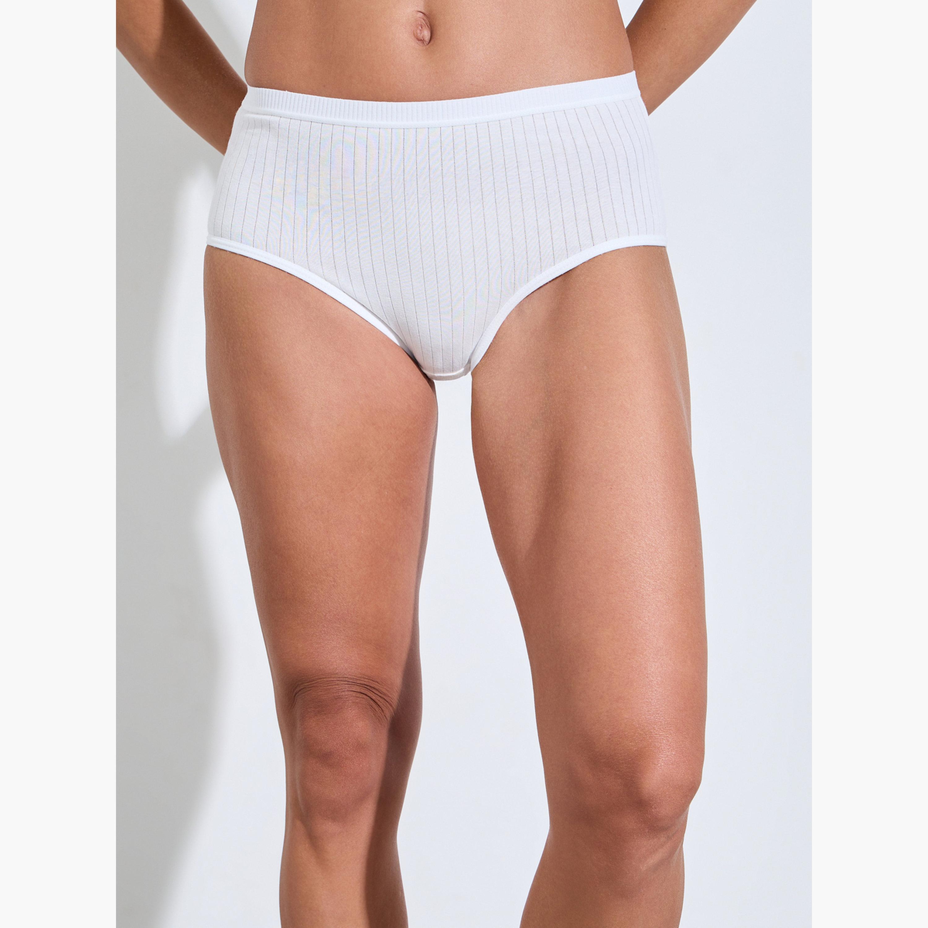 ستايلي - عبوة من 5 قطع - سراويل داخلية قطنية مضلعة كاملة سادة من الإيلاستين-women-clothing-lingerie-panties-image-7