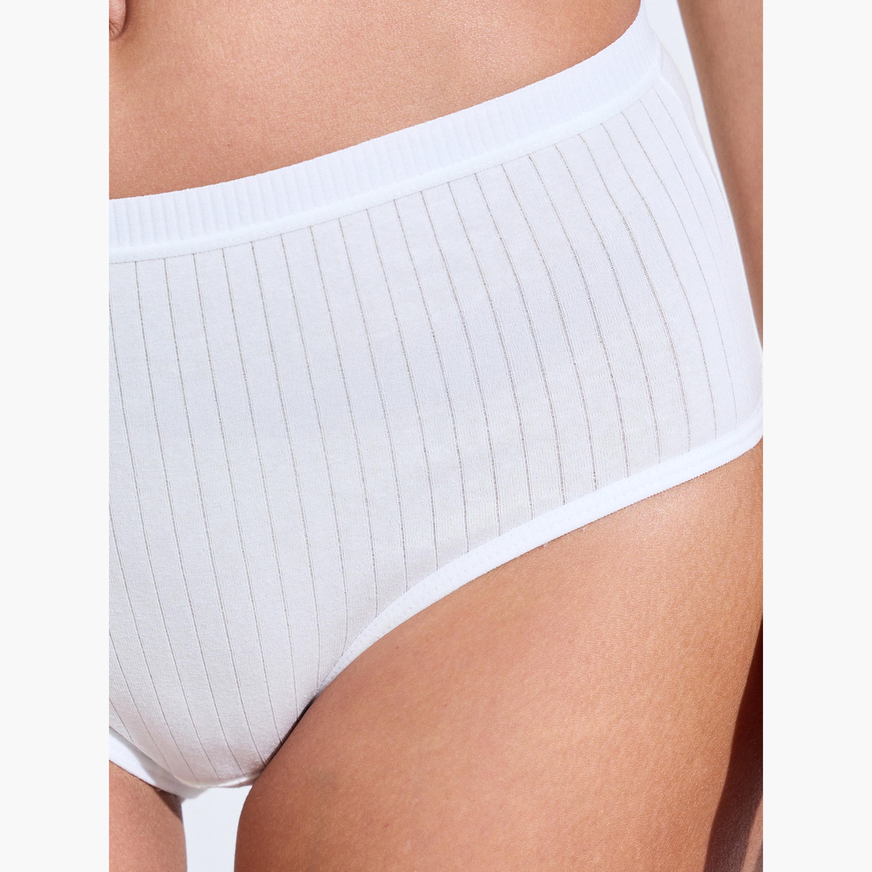 ستايلي - عبوة من 5 قطع - سراويل داخلية قطنية مضلعة كاملة سادة من الإيلاستين-women-clothing-lingerie-panties-image-8