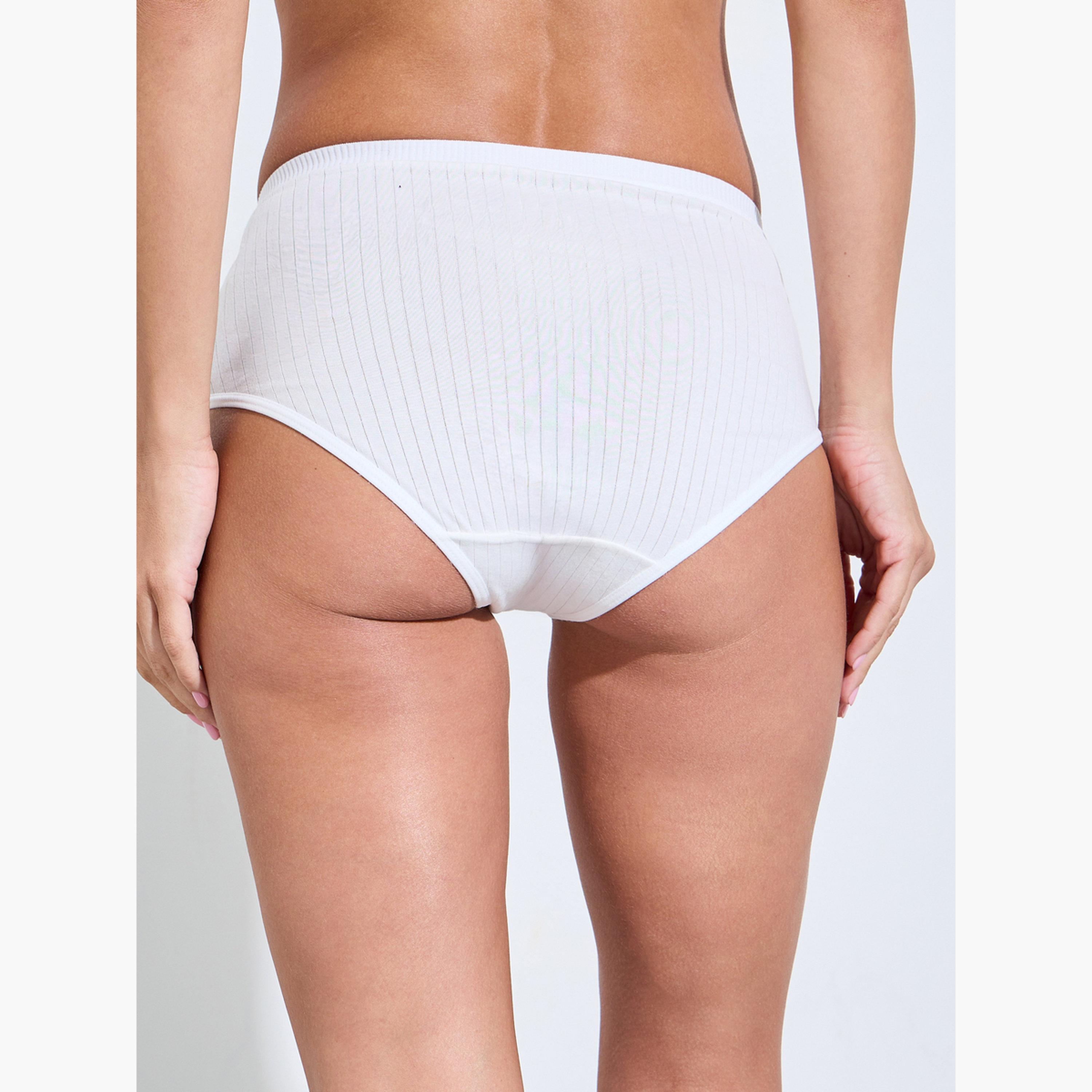 ستايلي - عبوة من 5 قطع - سراويل داخلية قطنية مضلعة كاملة سادة من الإيلاستين-women-clothing-lingerie-panties-image-9