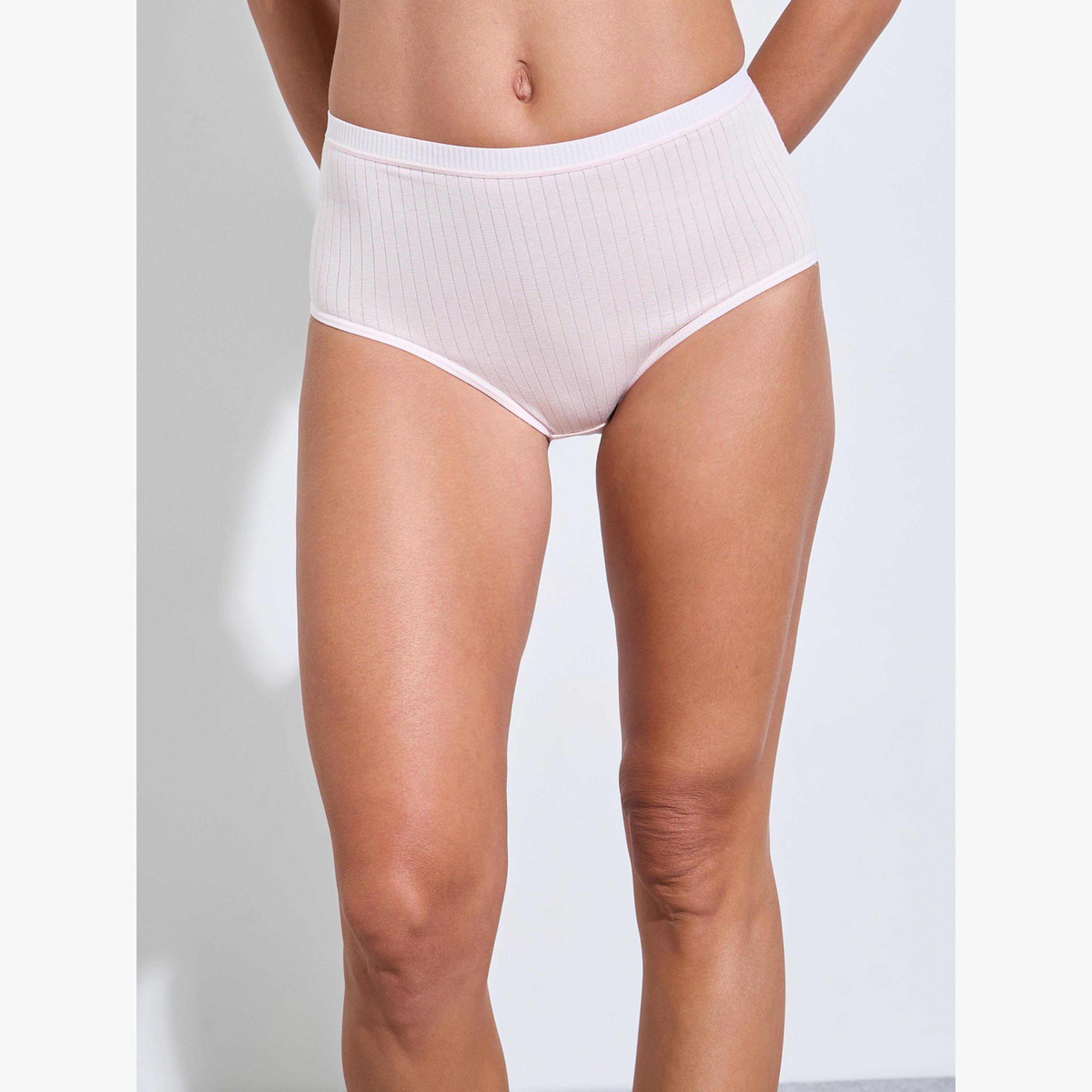 ستايلي - عبوة من 5 قطع - سراويل داخلية قطنية مضلعة كاملة سادة من الإيلاستين-women-clothing-lingerie-panties-image-2