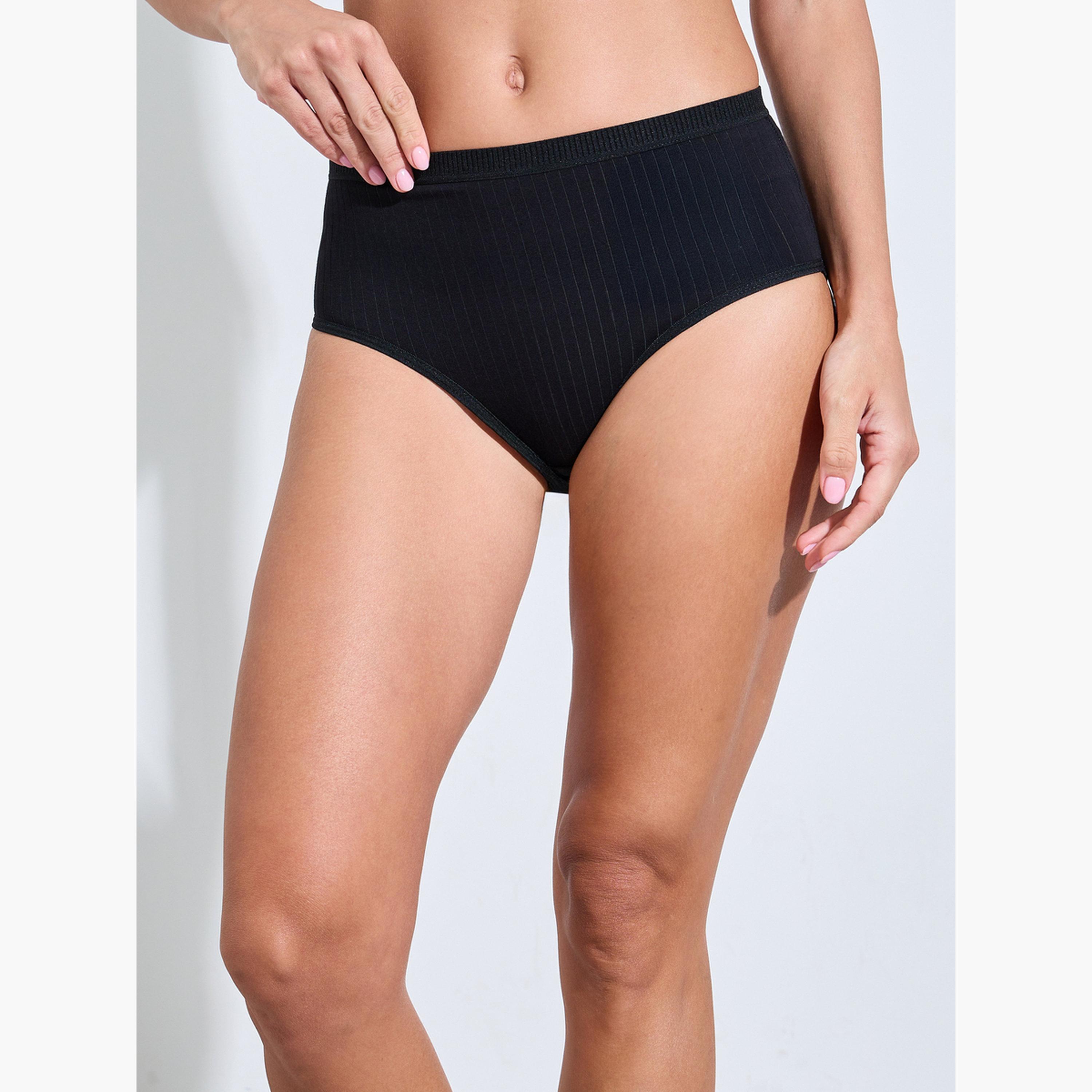 ستايلي - عبوة من 5 قطع - سراويل داخلية قطنية مضلعة كاملة سادة من الإيلاستين-women-clothing-lingerie-panties-image-4