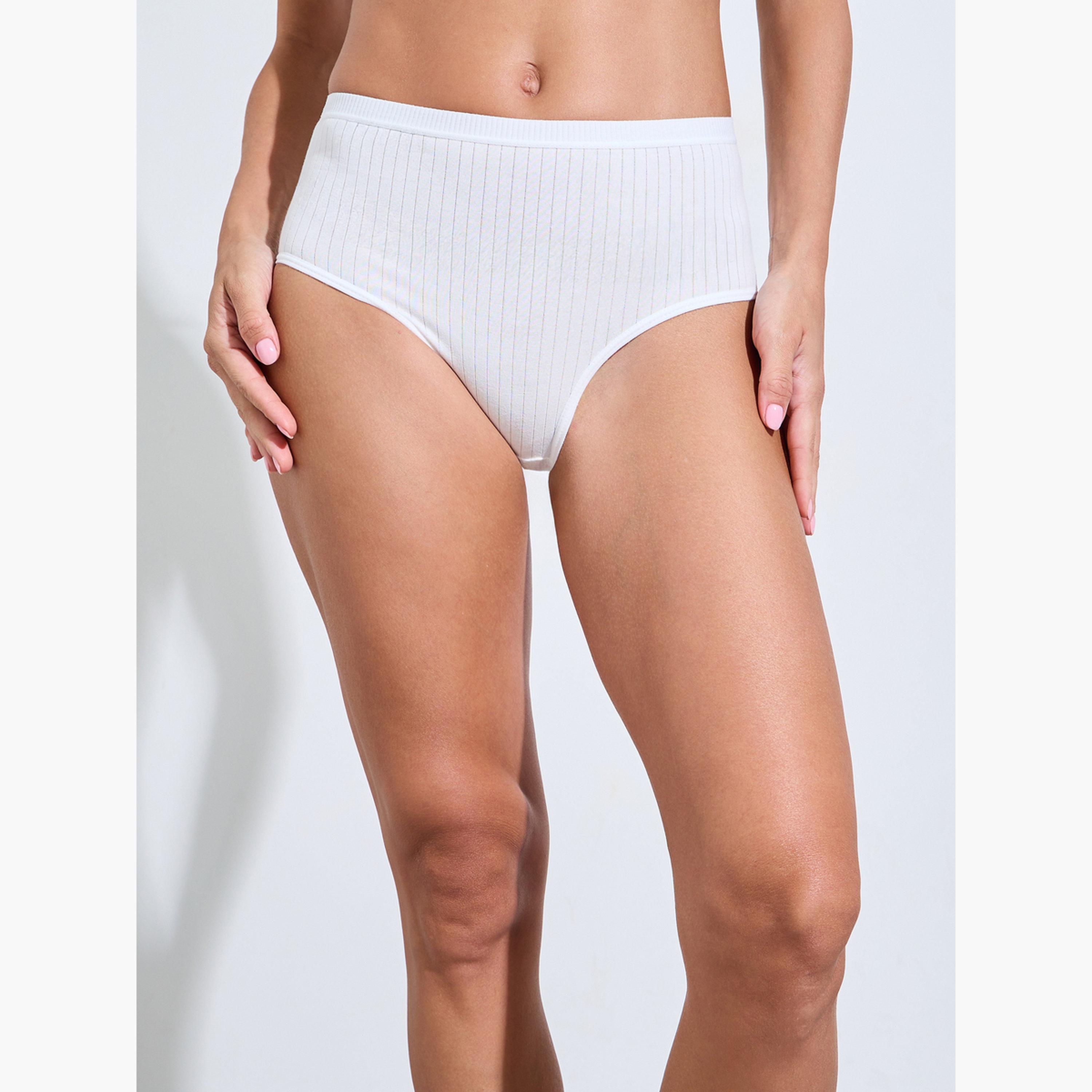 ستايلي - عبوة من 5 قطع - سراويل داخلية قطنية مضلعة كاملة سادة من الإيلاستين-women-clothing-lingerie-panties-image-5