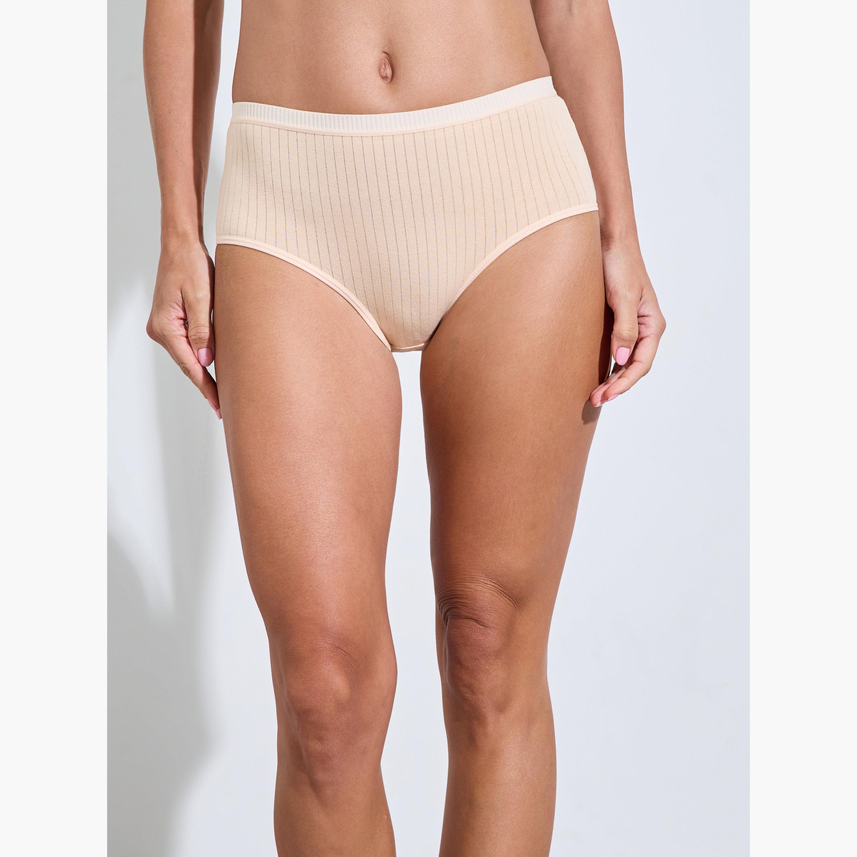 ستايلي - عبوة من 5 قطع - سراويل داخلية قطنية مضلعة كاملة سادة من الإيلاستين-women-clothing-lingerie-panties-image-6